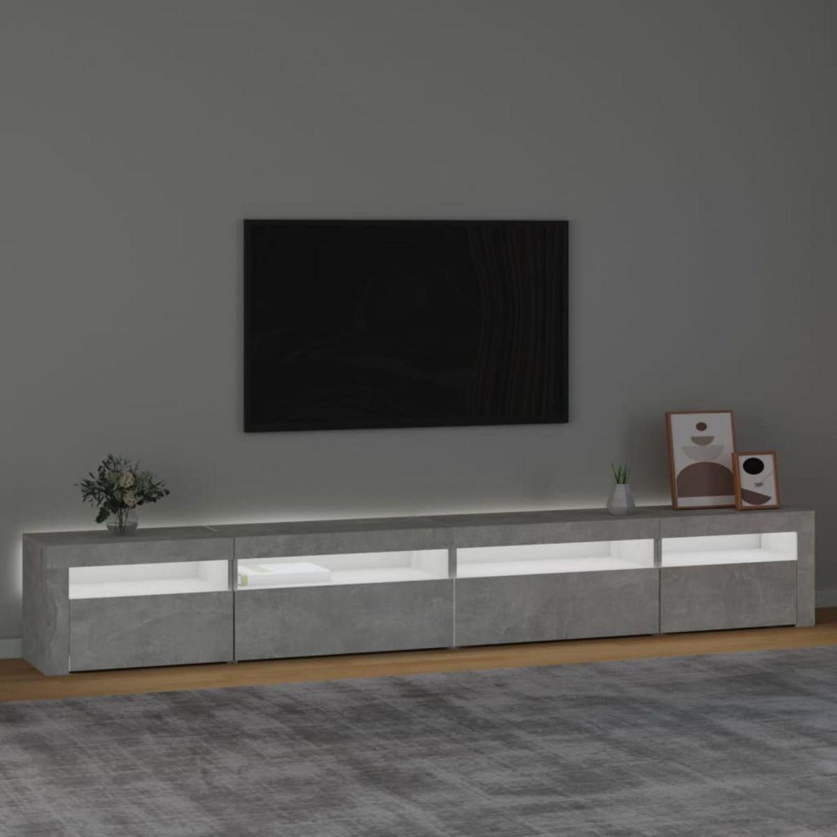 VIDAXL Meuble TV avec lumieres LED Gris beton 270x35x40 cm