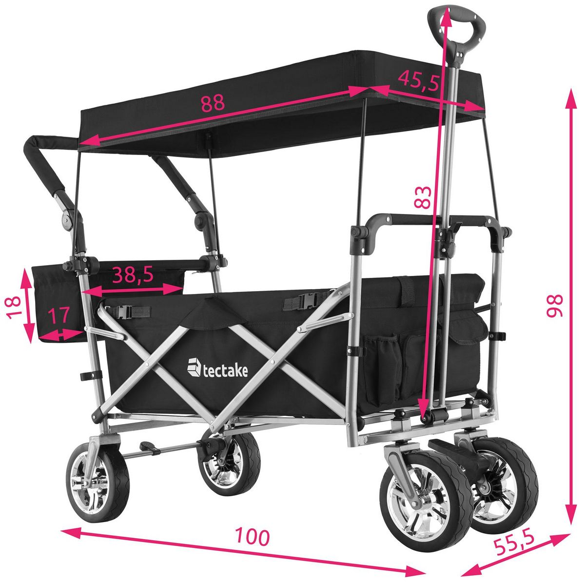 tectake Chariot de jardin et de transport pliable avec toit noir