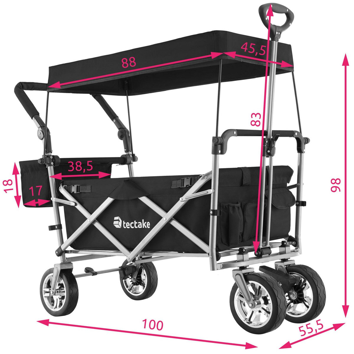 tectake Chariot de jardin et de transport pliable avec toit noir