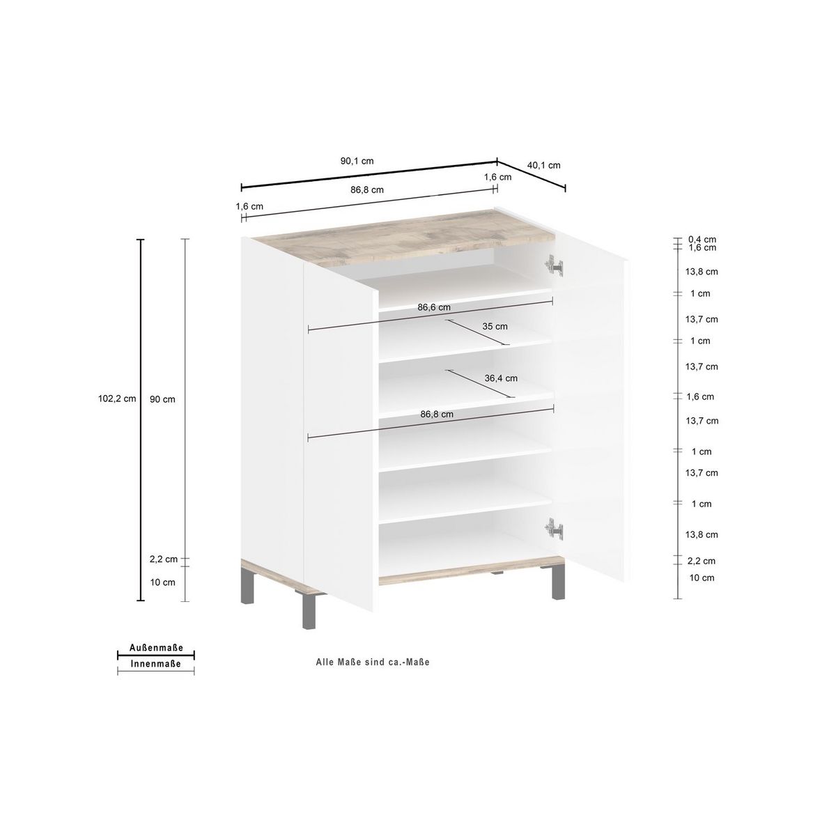Meuble à chaussures 2 portes L90cm BARI