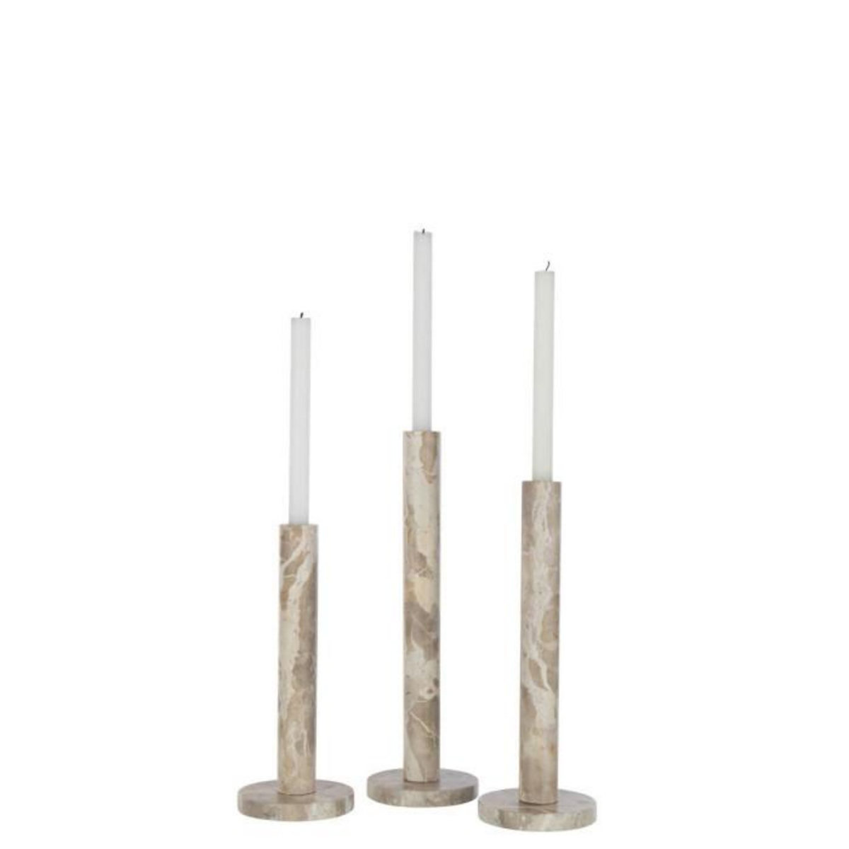 Paris Prix Lot de 3 Bougeoirs en Marbre  Bali  40cm Beige