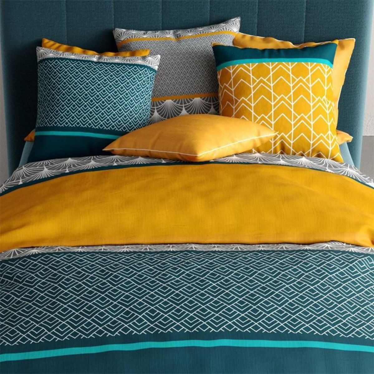 ATELIER DU COTON Housse de couette 200x200 Lupin + 2 taies coton 57 fils