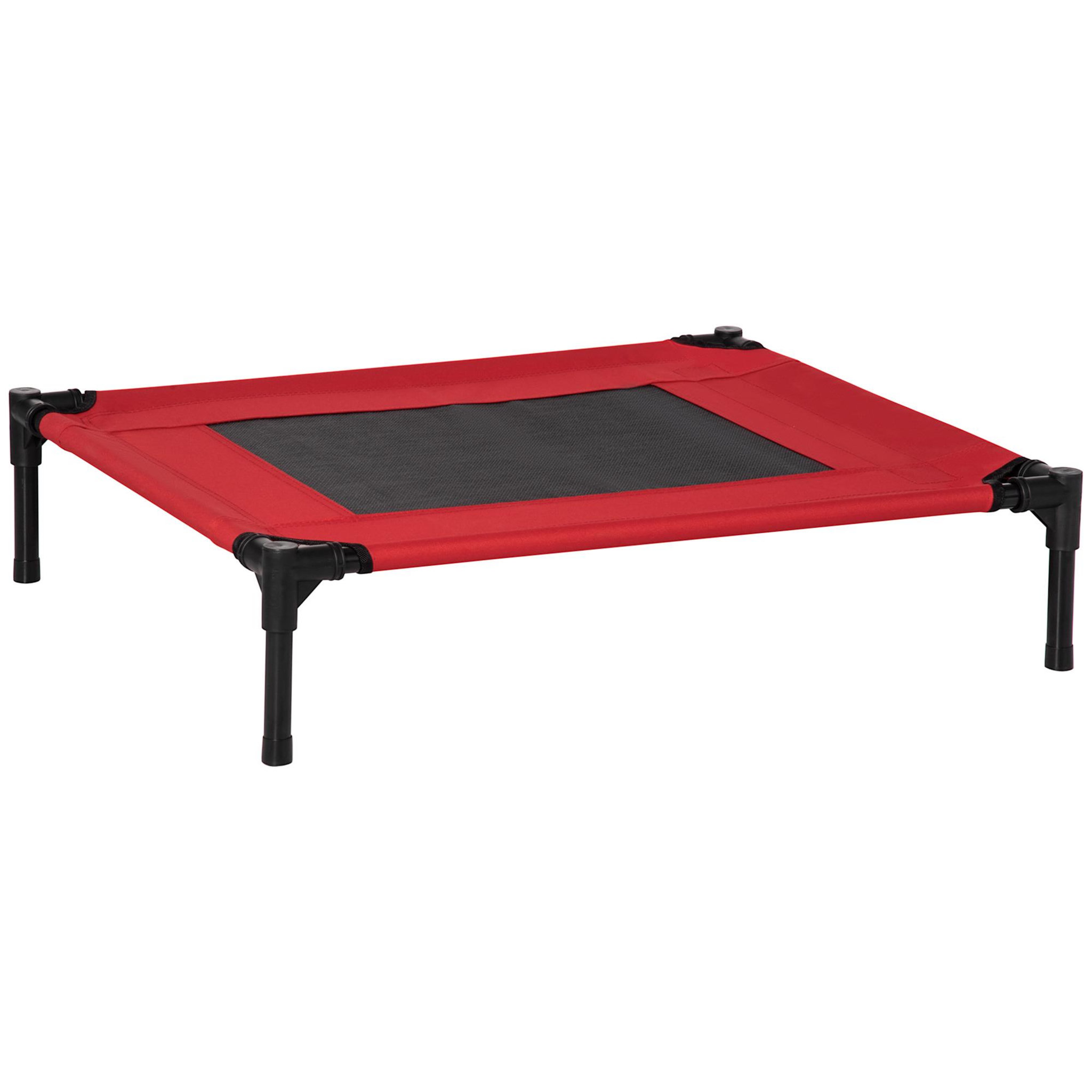 PAWHUT Lit surélevé pour chien chat dim. 76l x 61l x 18h cm avec sac métal époxy tissu oxford textilène micro-perforé rouge noir