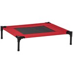 PAWHUT Lit surélevé pour chien chat dim. 76L x 61l x 18H cm avec sac métal époxy tissu oxford textilène micro-perforé rouge noir