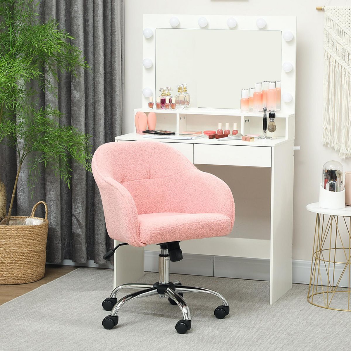 HOMCOM Chaise de bureau tissu bouclette design hauteur réglable pivotante piètement acier
