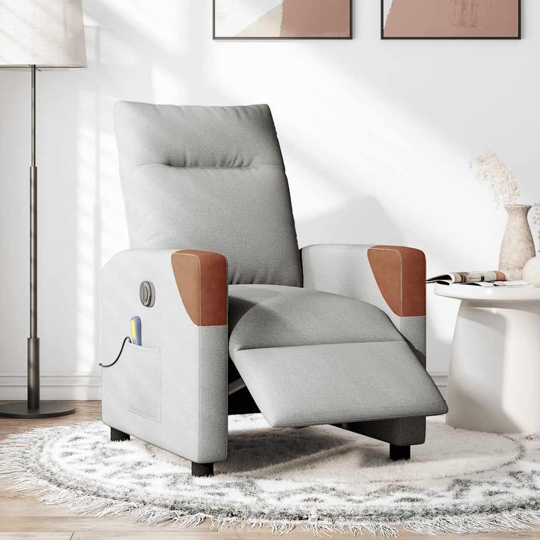 Voir la diapositive 2 : VIDAXL Fauteuil de massage inclinable electrique gris nuage tissu