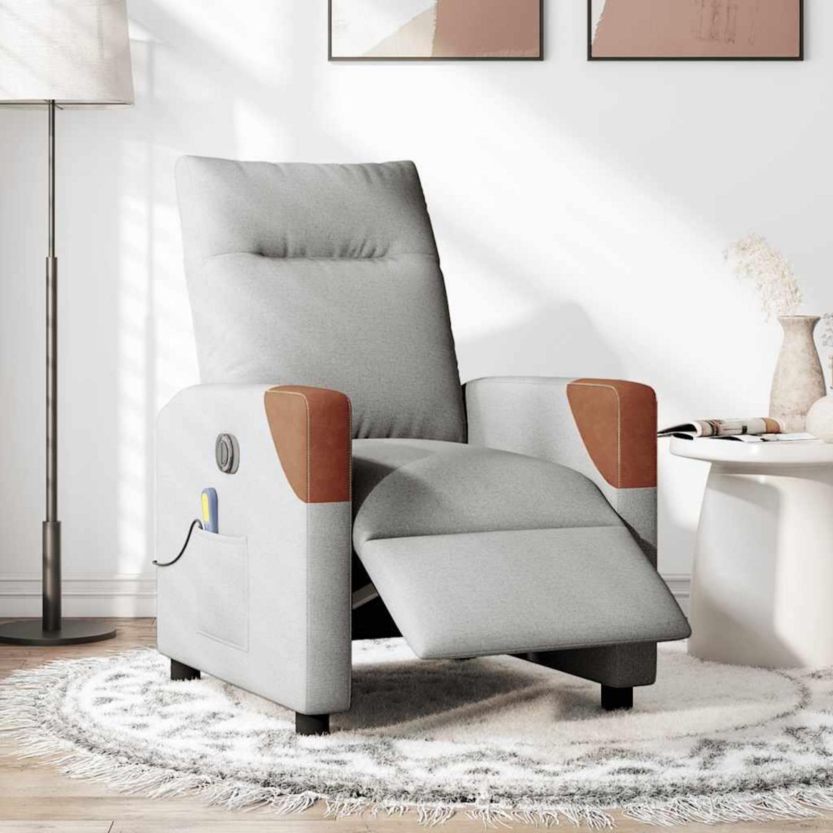 VIDAXL Fauteuil de massage inclinable electrique gris nuage tissu