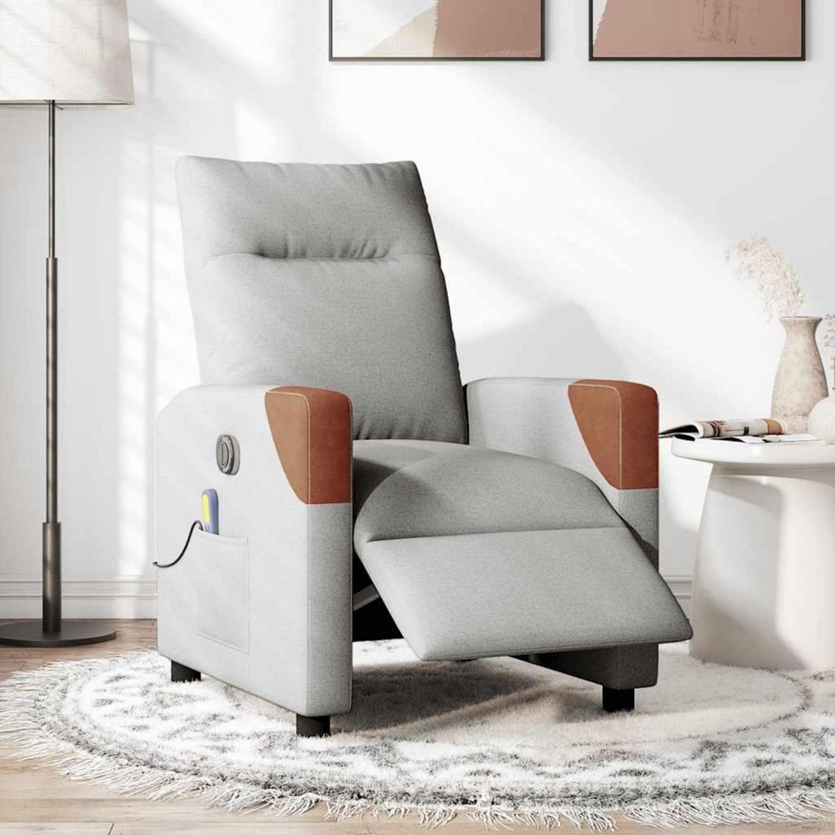 VIDAXL Fauteuil de massage inclinable electrique gris nuage tissu