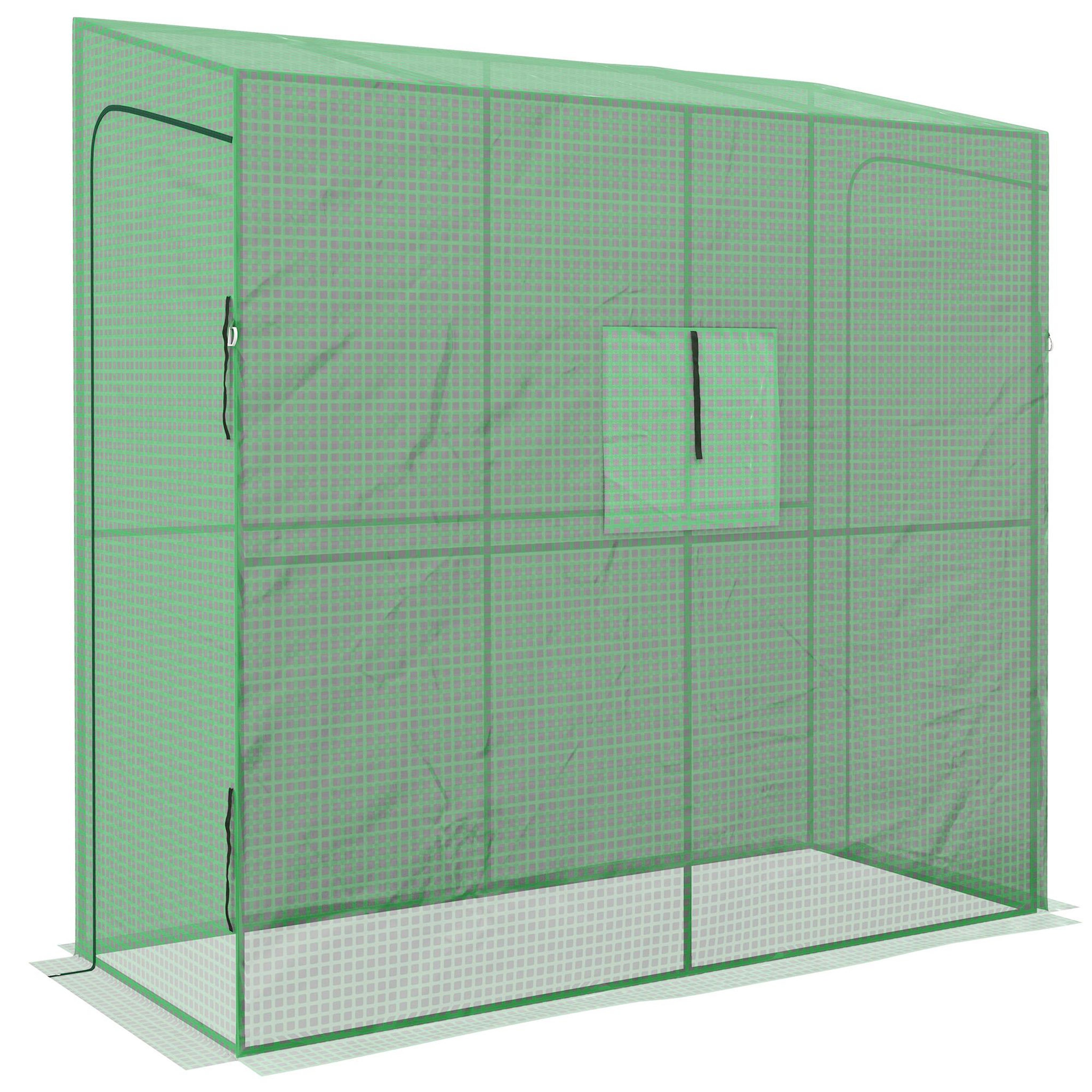 Voir la diapositive 4 : OUTSUNNY Serre de jardin adossée serre adossée dim. 2l x 0,8l x 2h m 2 portes zippées fenêtre acier pe haute densité vert