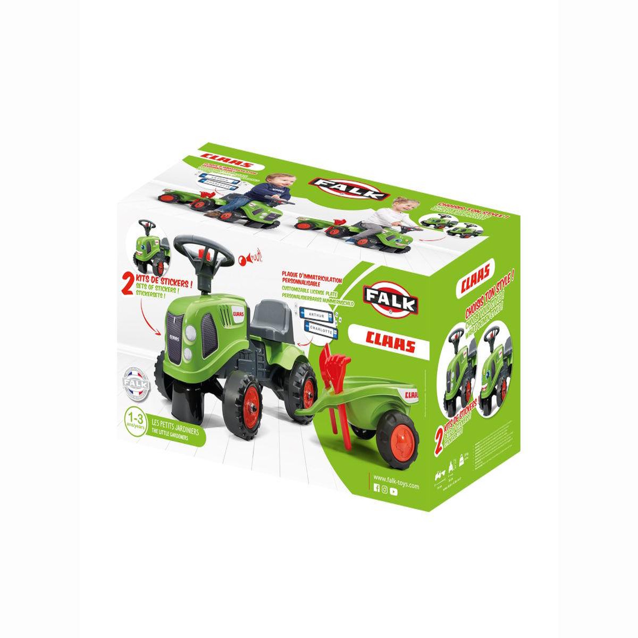 FALK Porteur enfant tracteur Claas avec remorque 1 à 3 ans - Falk