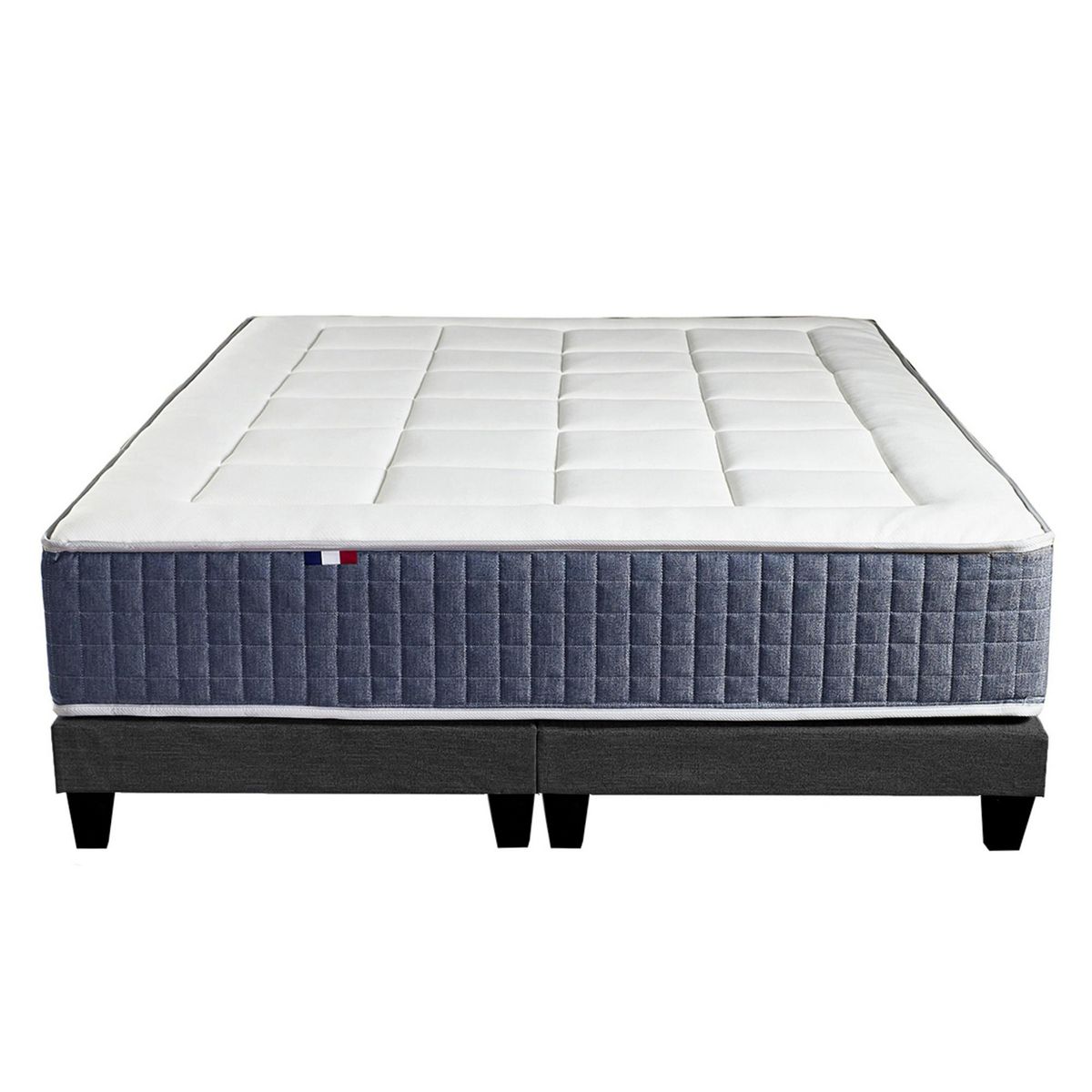 IDLITERIE Ensemble Matelas Ressort 7 zones + Mémoire de forme + Sommier KING STYLE + couette + oreillers - Fabriqué en France