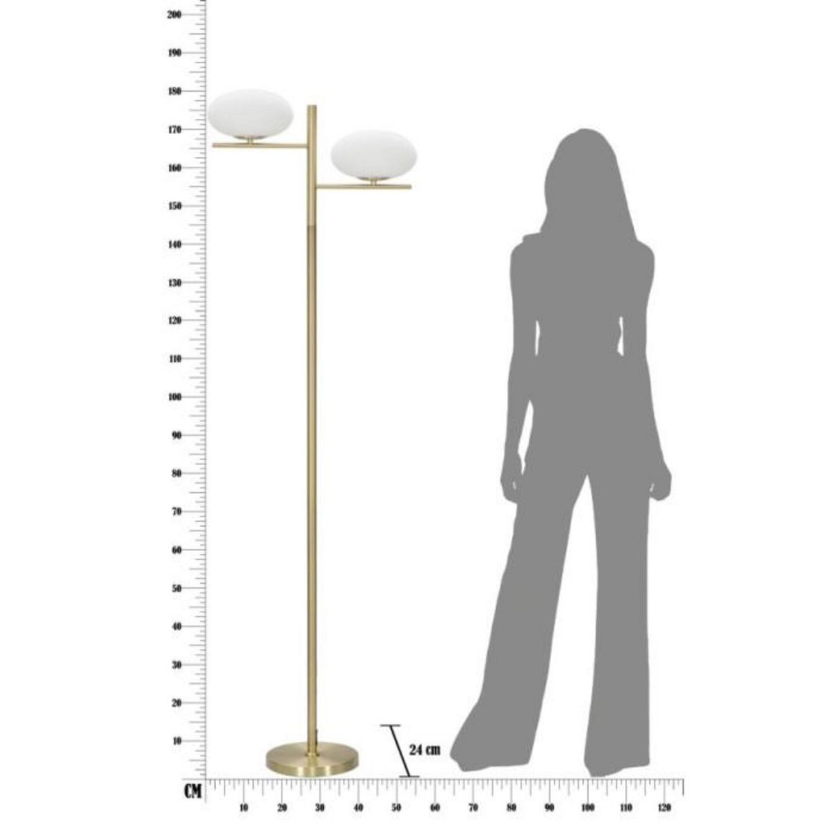Paris Prix Lampadaire 2 Sphères  Glamy  180cm Blanc & Or