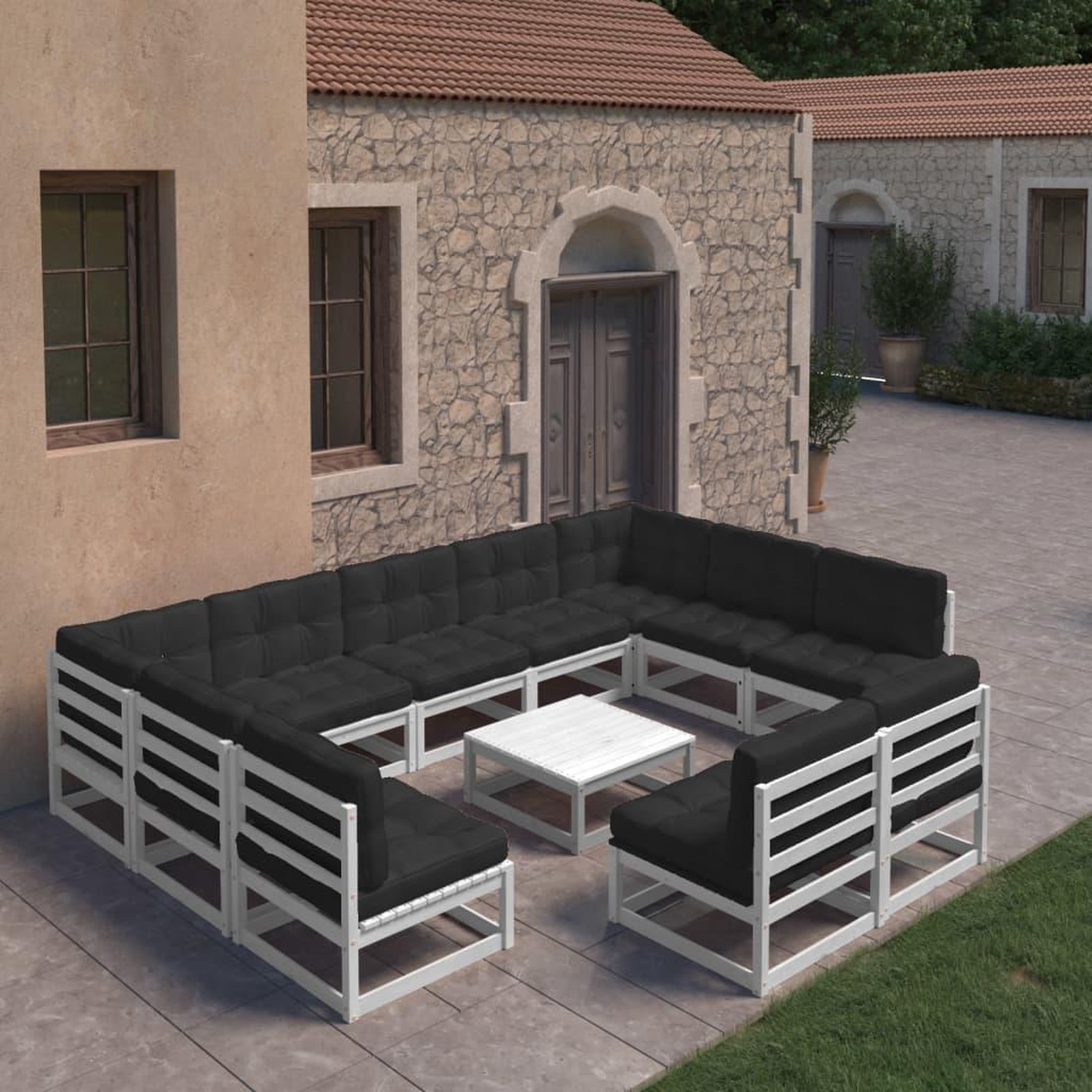 Voir la diapositive 1 : VIDAXL Salon de jardin 10 pcs avec coussins Blanc Bois de pin massif
