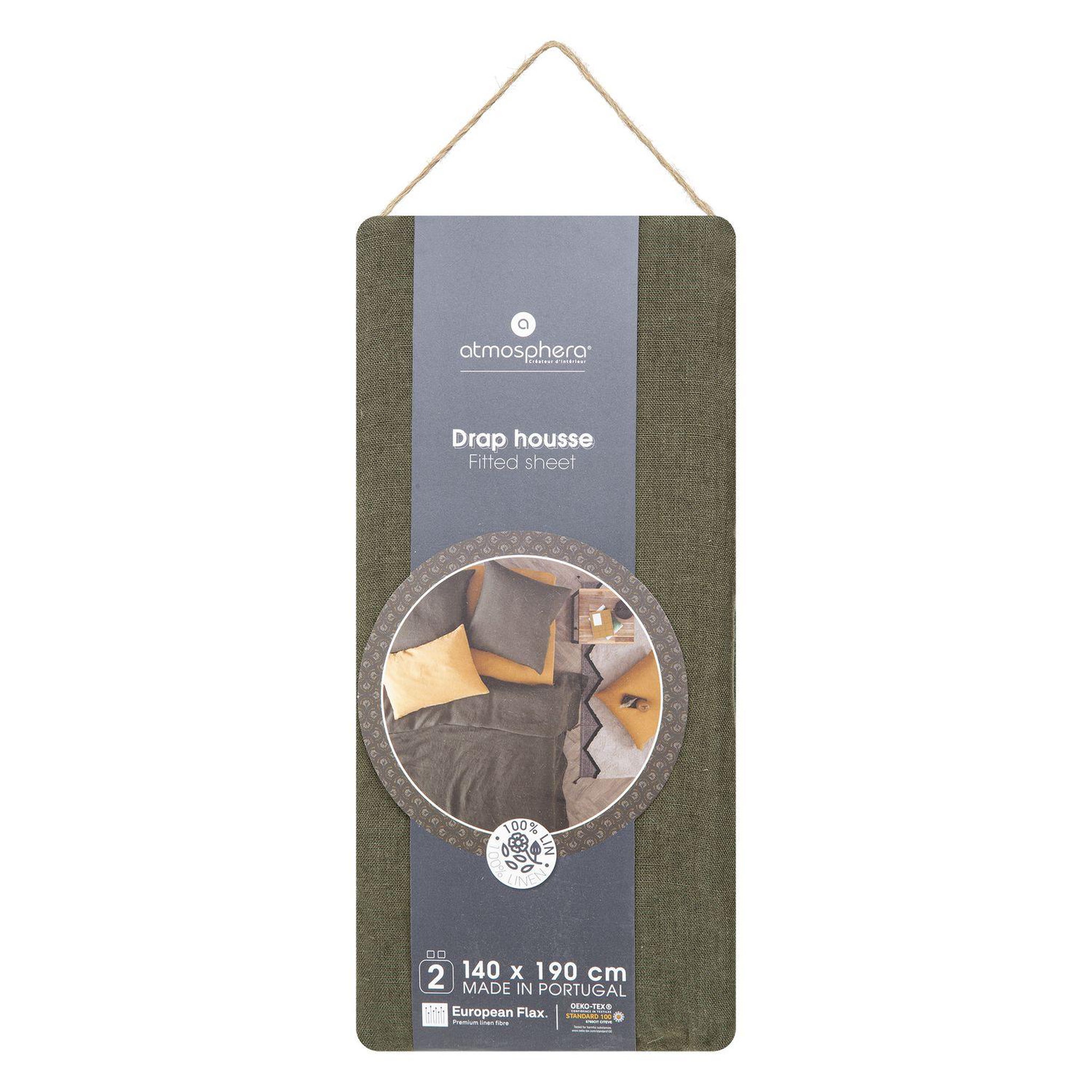 Voir la diapositive 4 : ATMOSPHERA Drap housse bonnet 30 cm 100% lin tropiques