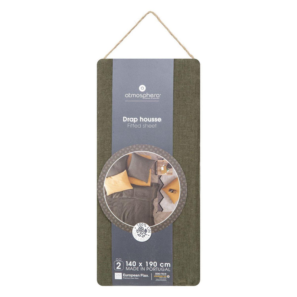 ATMOSPHERA Drap Housse bonnet 30 cm 100% Lin Tropiques