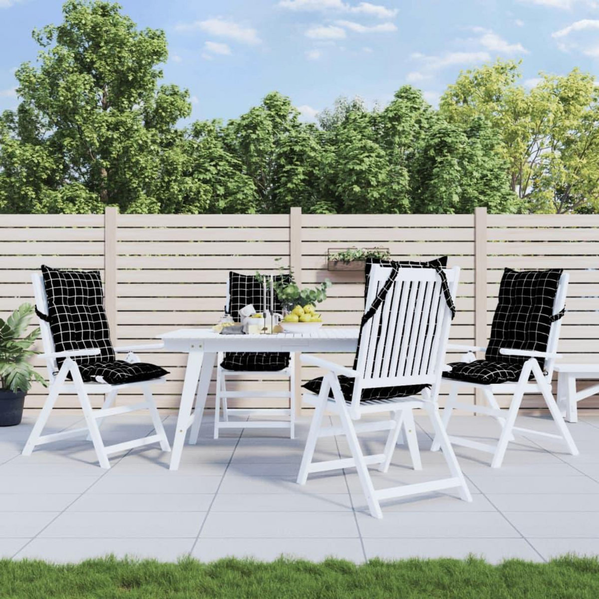 VIDAXL Coussins de chaise a dossier haut lot de 4 motif carreaux noir