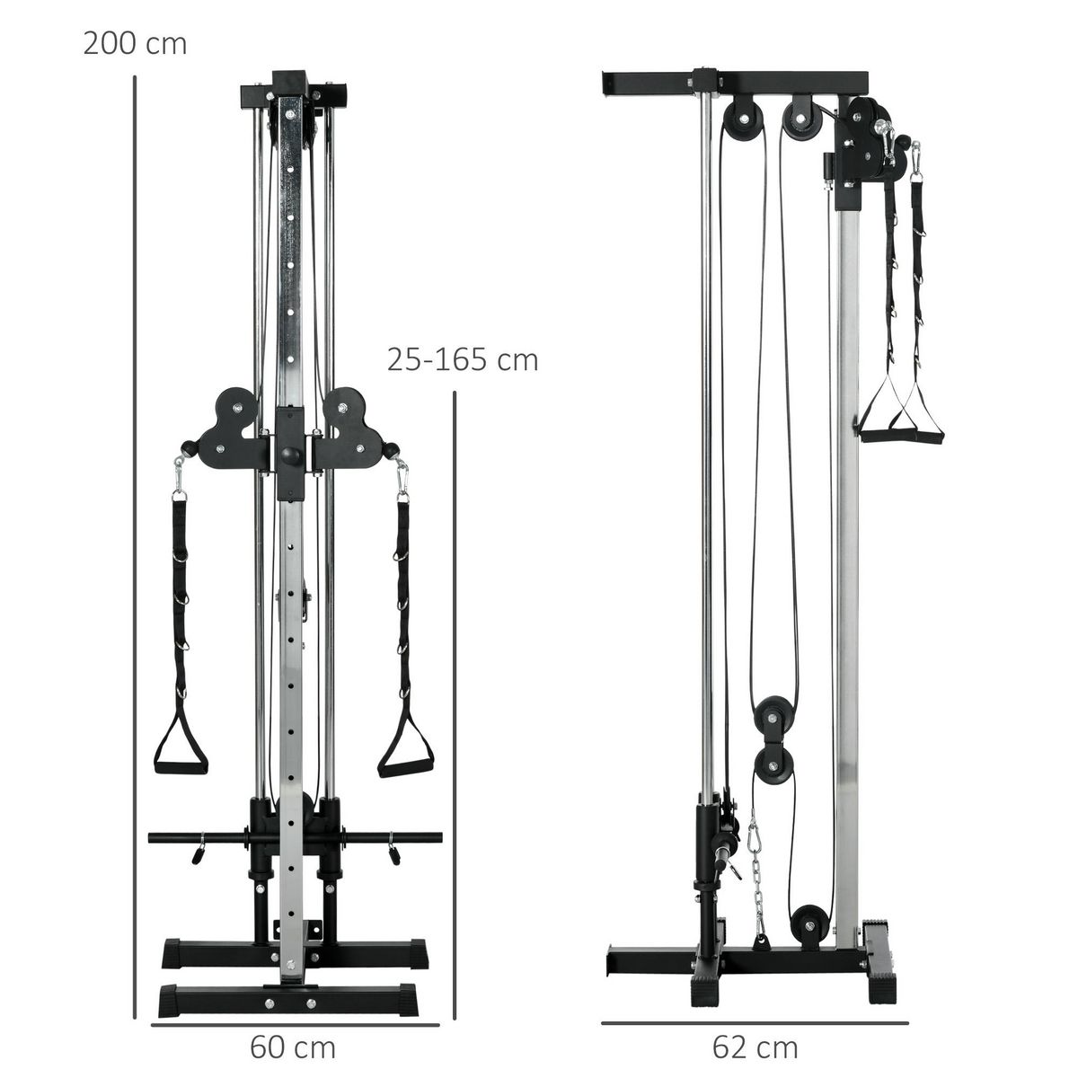 HOMCOM Station de musculation montage mural - double poulie, tirage poitrine, lat pulldown - acier gris noir
