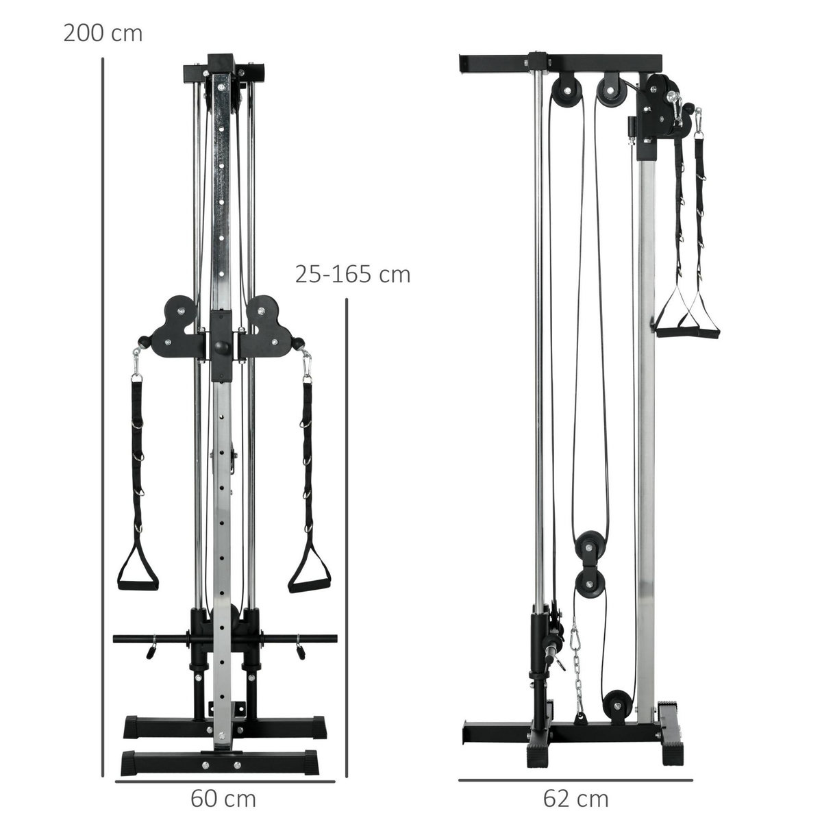 HOMCOM Station de musculation montage mural - double poulie, tirage poitrine, lat pulldown - acier gris noir