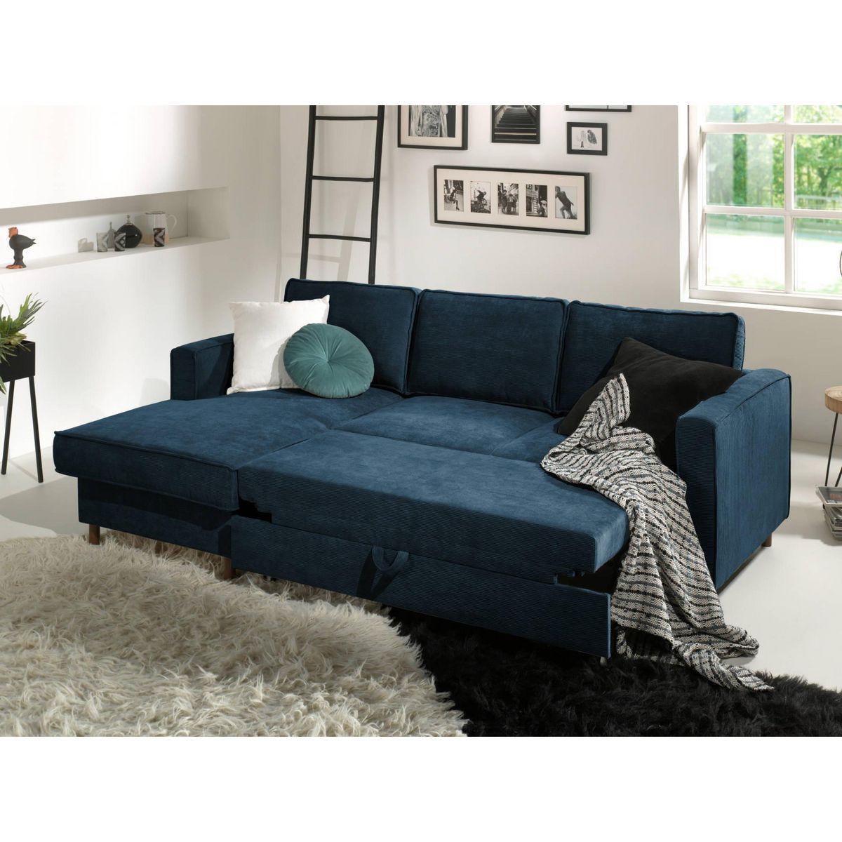 LISA DESIGN Jake - canapé d'angle gauche - convertible avec coffre - 4 places - en velours côtelé