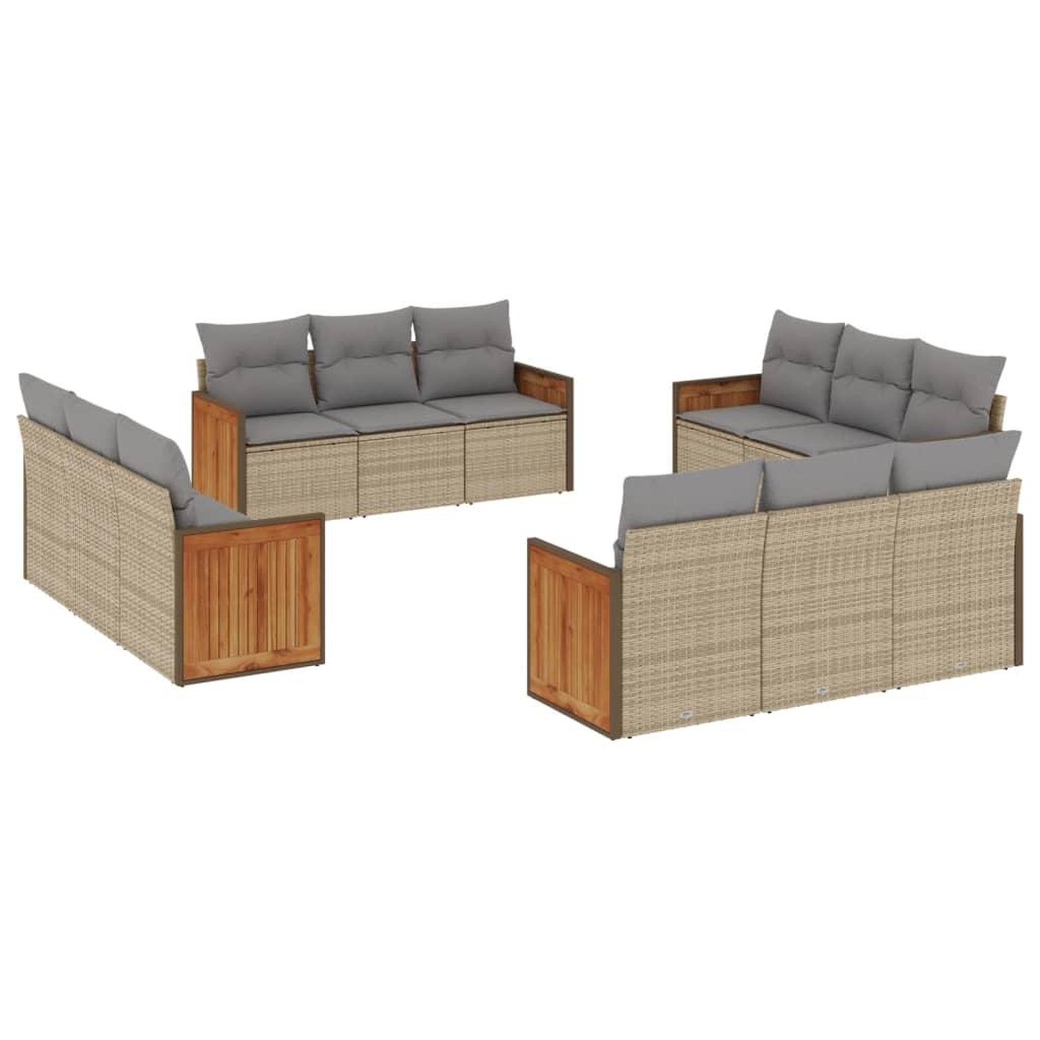 Voir la diapositive 2 : VIDAXL Salon de jardin avec coussins 12 pcs beige resine tressee