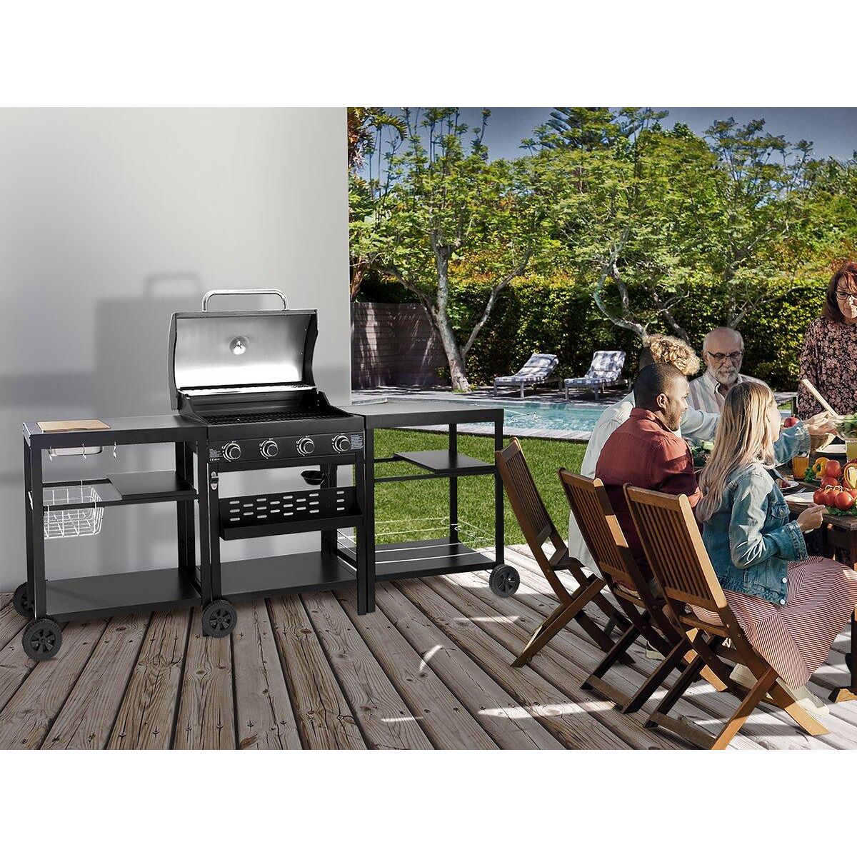 Habitat et Jardin Barbecue à gaz cuisine d'extérieur - 12 kw - 4 brûleurs - Noir