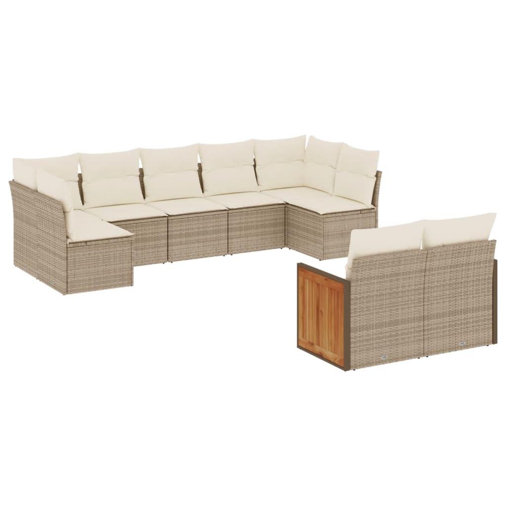 Voir la diapositive 2 : VIDAXL Salon de jardin avec coussins 9 pcs beige resine tressee