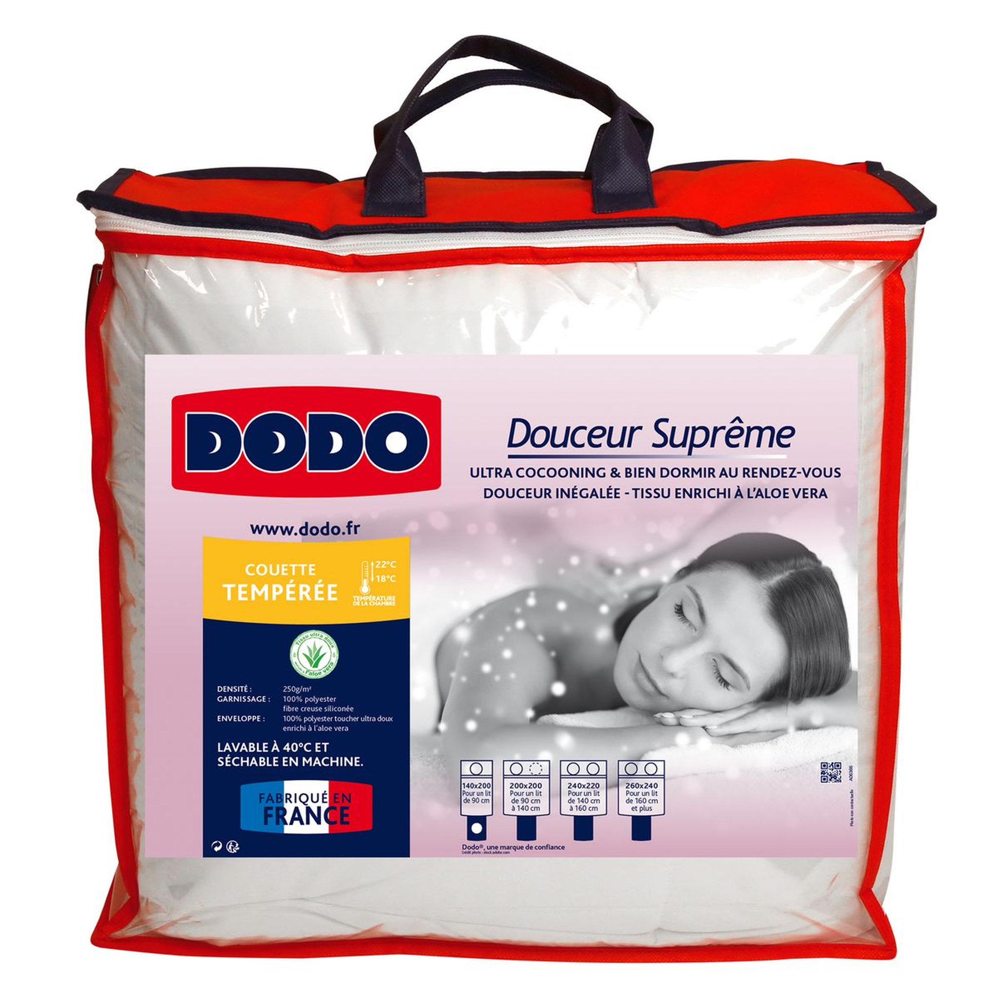 Voir la diapositive 1 : DODO Couette Tempérée DOUCEUR SUPRÊME 250 g/m² ALOE VERA