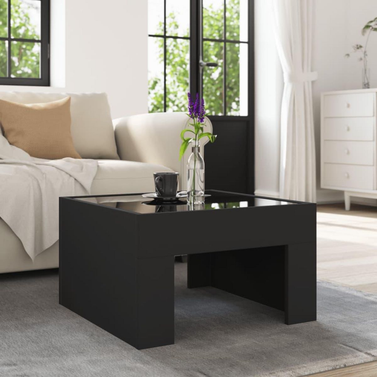 VIDAXL Table basse avec LED infini noir 50x50x30 cm