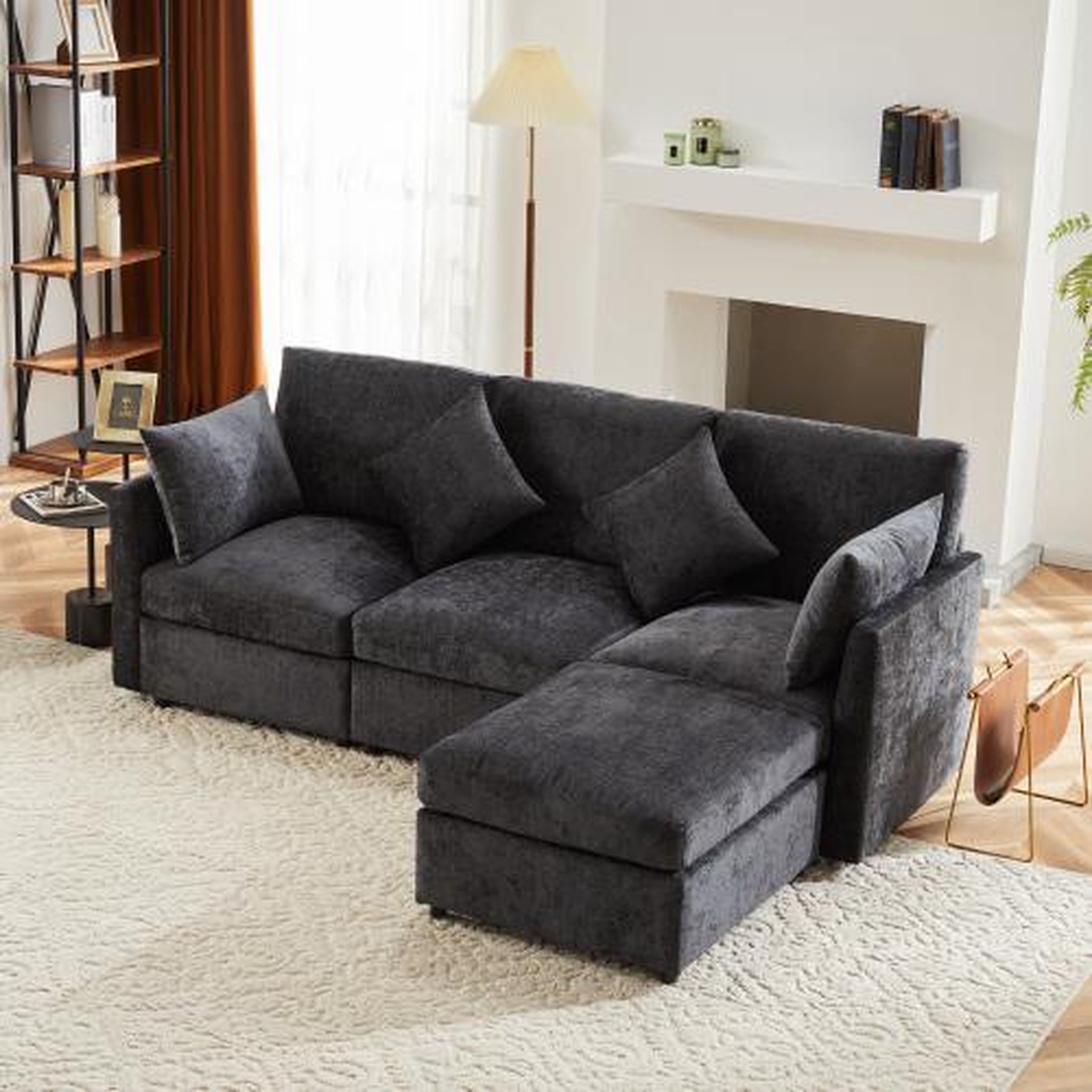 Voir la diapositive 5 : MERAX Canapé d'angle réversible fixe 4 places tissu