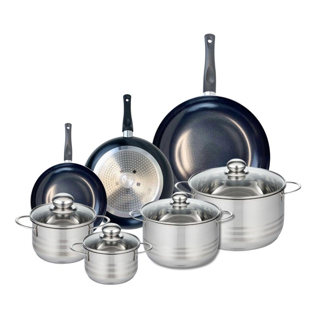 ELO Ensemble de 3 Poêles de cuisson 20, 24 et 32 cm et 4 faitouts 14, 16, 20 et 24 cm Elo Prima Brillant