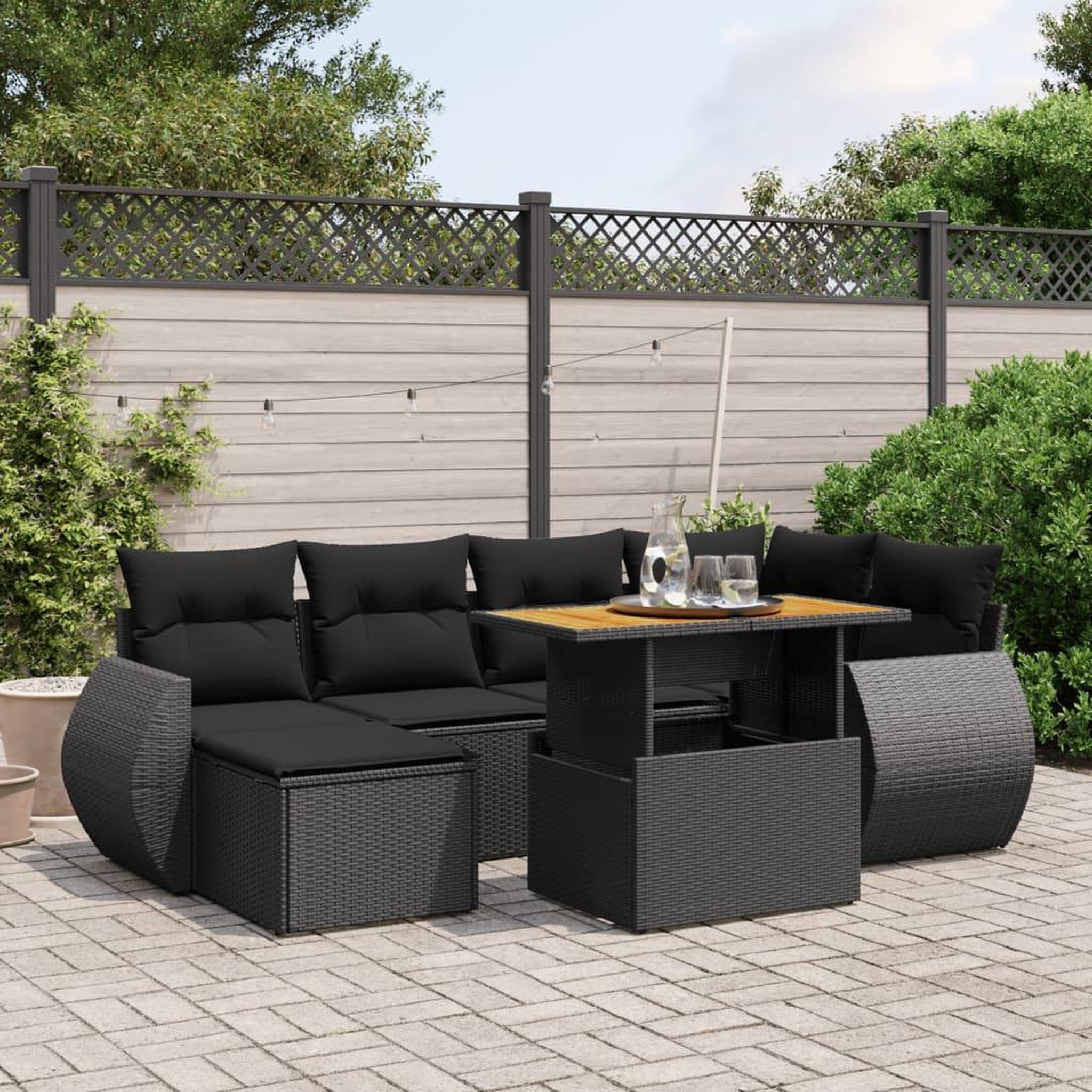 VIDAXL Salon de jardin 7 pcs avec coussins noir resine tressee