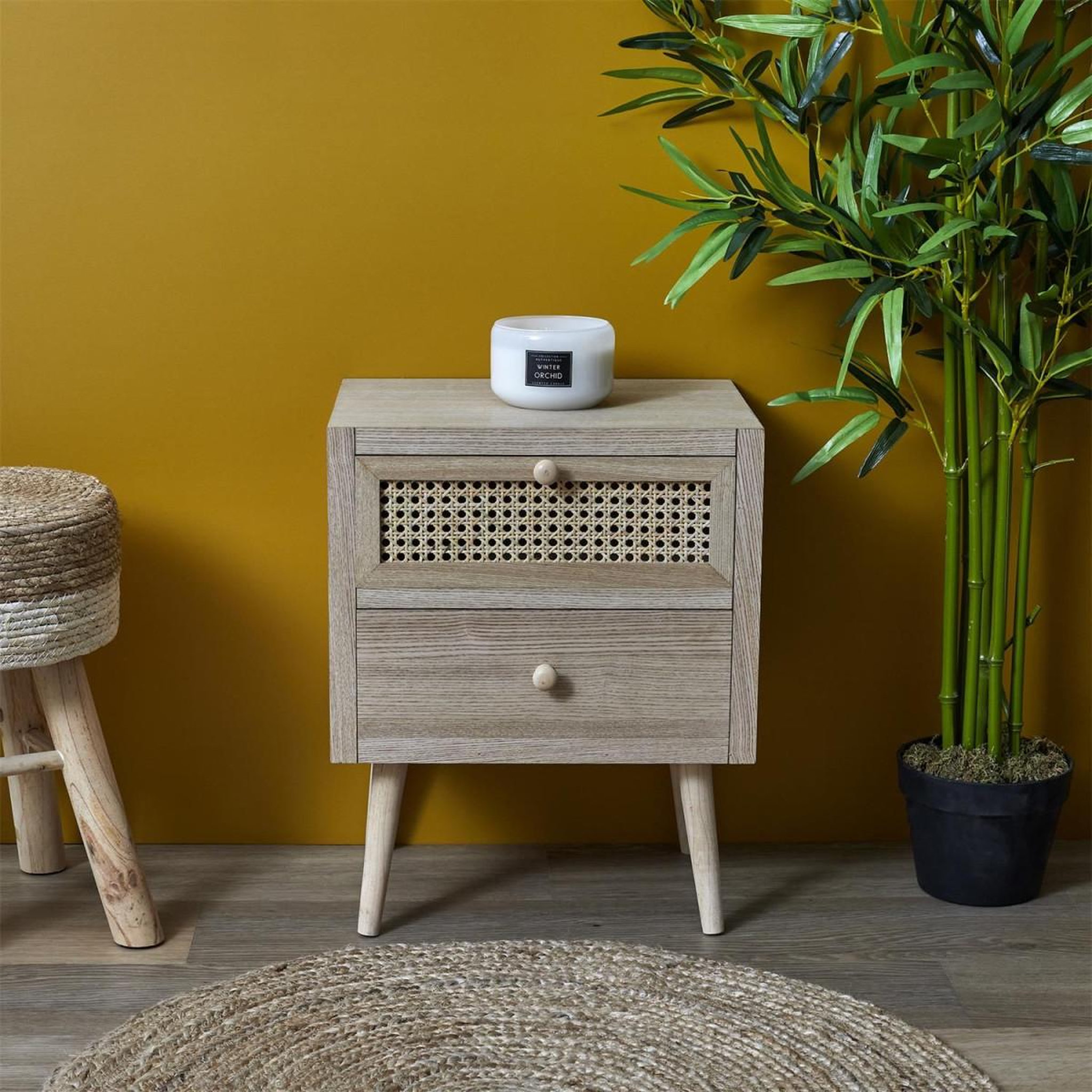 Voir la diapositive 4 : The Home Deco Factory Table de chevet en bois 2 tiroirs  bessie  50cm naturel