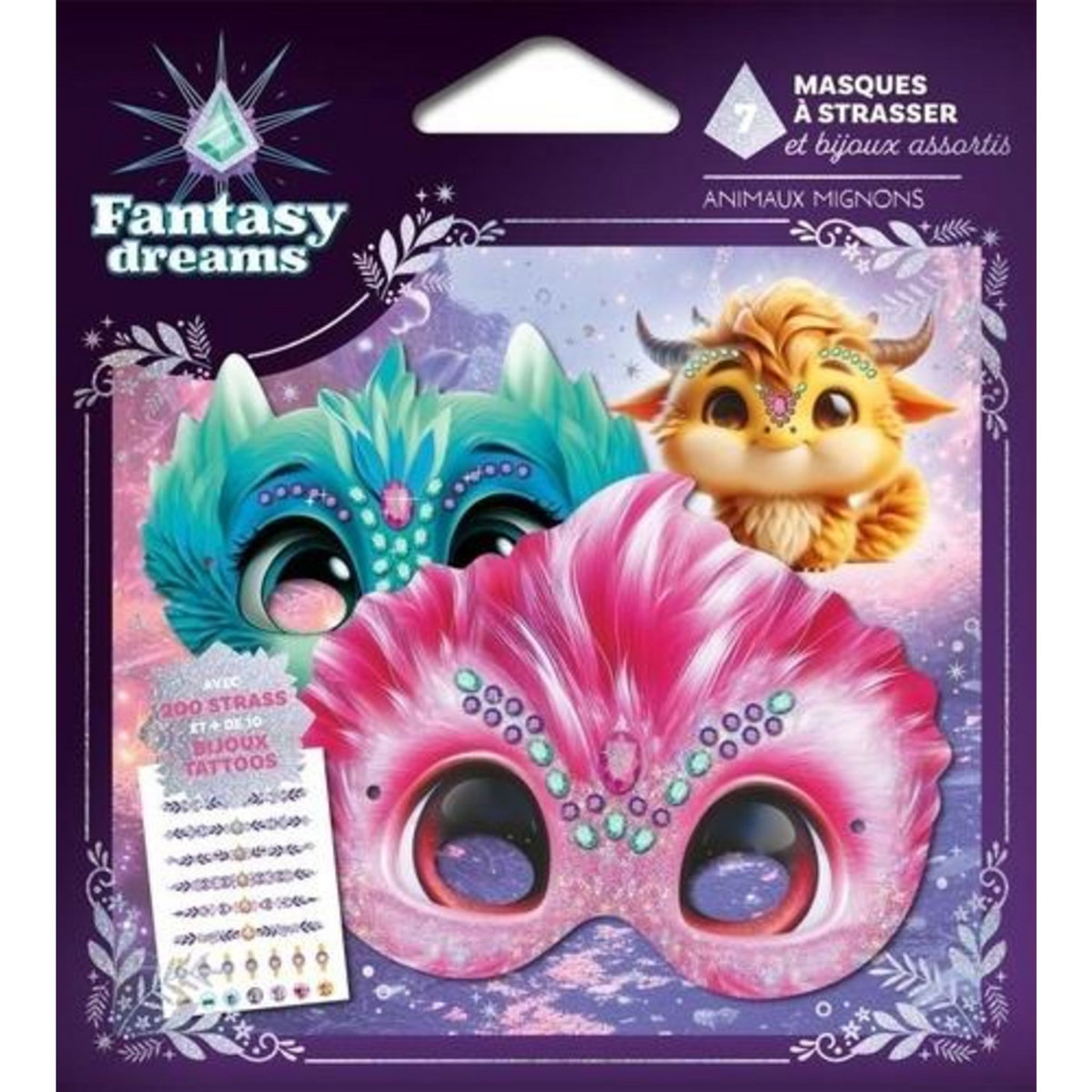 ANIMAUX MIGNONS. AVEC 7 MASQUES, DU FIL ELASTIQUE, 190 STRASS, 10 JOYAUX ET 1 PLANCHE DE BIJOUX TATTOOS, Fleurus