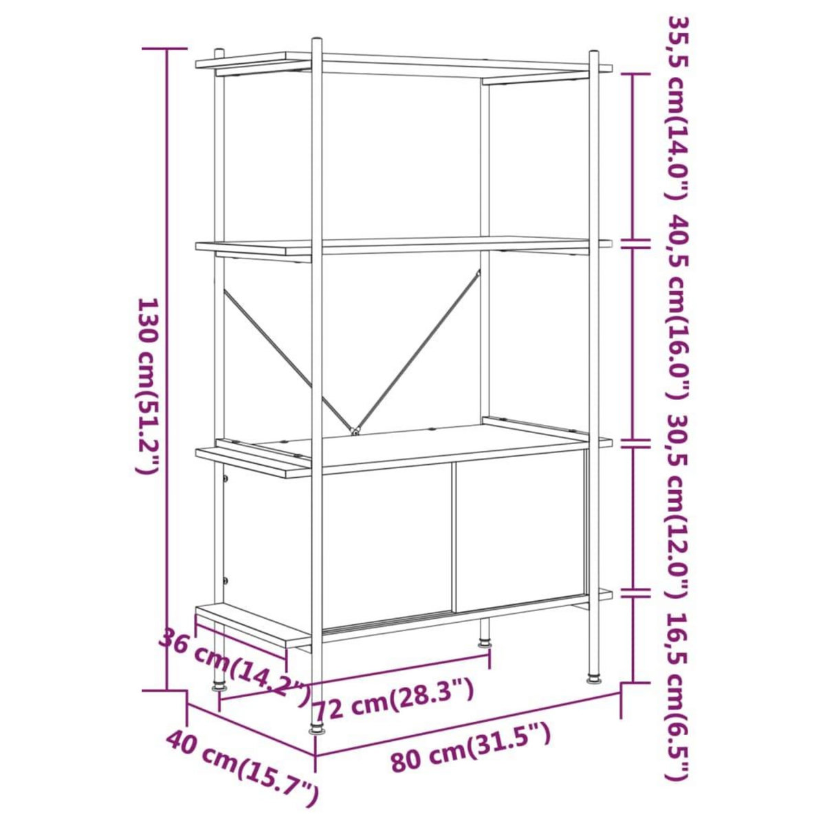 VIDAXL Etagere a 4 niveaux armoire 80x40x130cm Acier bois d'ingenierie