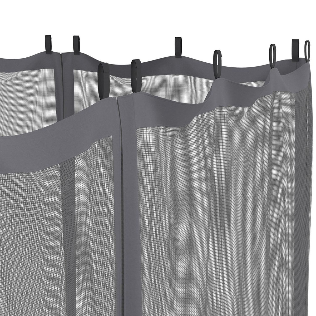 ID MARKET Lot de 4 moustiquaires pour pergola bioclimatique 3x4 gris zippés + crochets