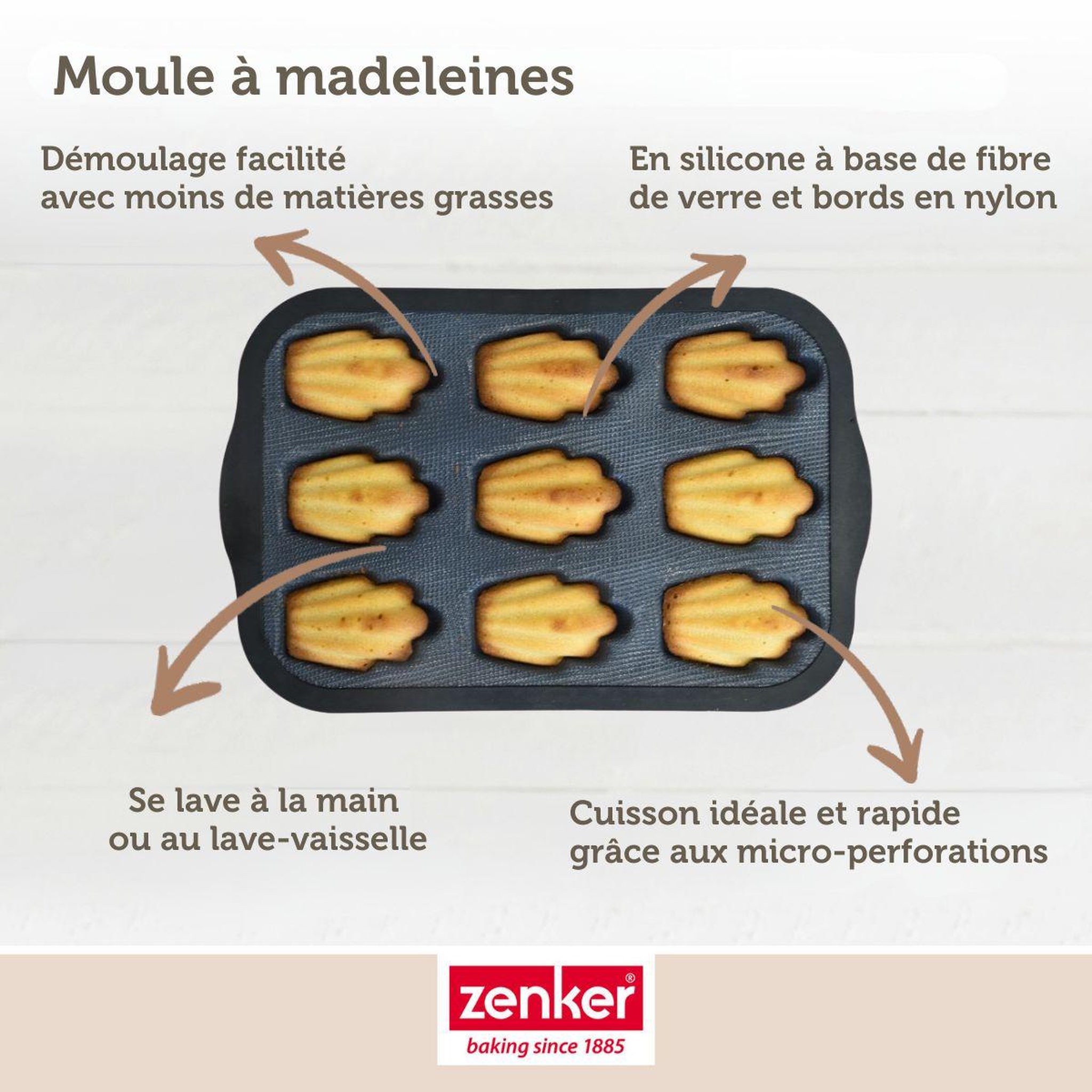 Voir la diapositive 6 : ZENKER Moule 9 madeleines 28 x 18 cm zenker silicone fibre de verre