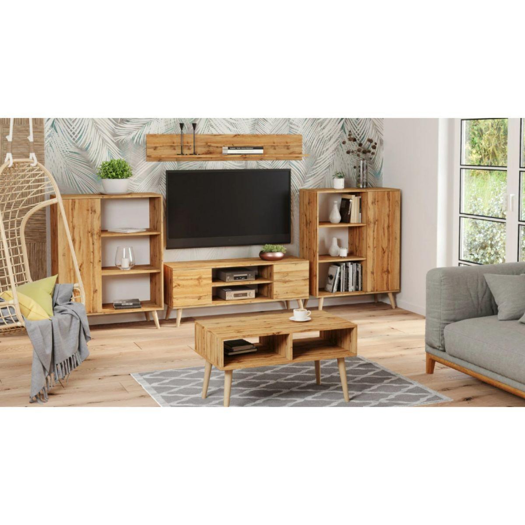 Voir la diapositive 3 : KOBI Meuble TV Focus en Bois - Design Élégant de 155cm pour Salon