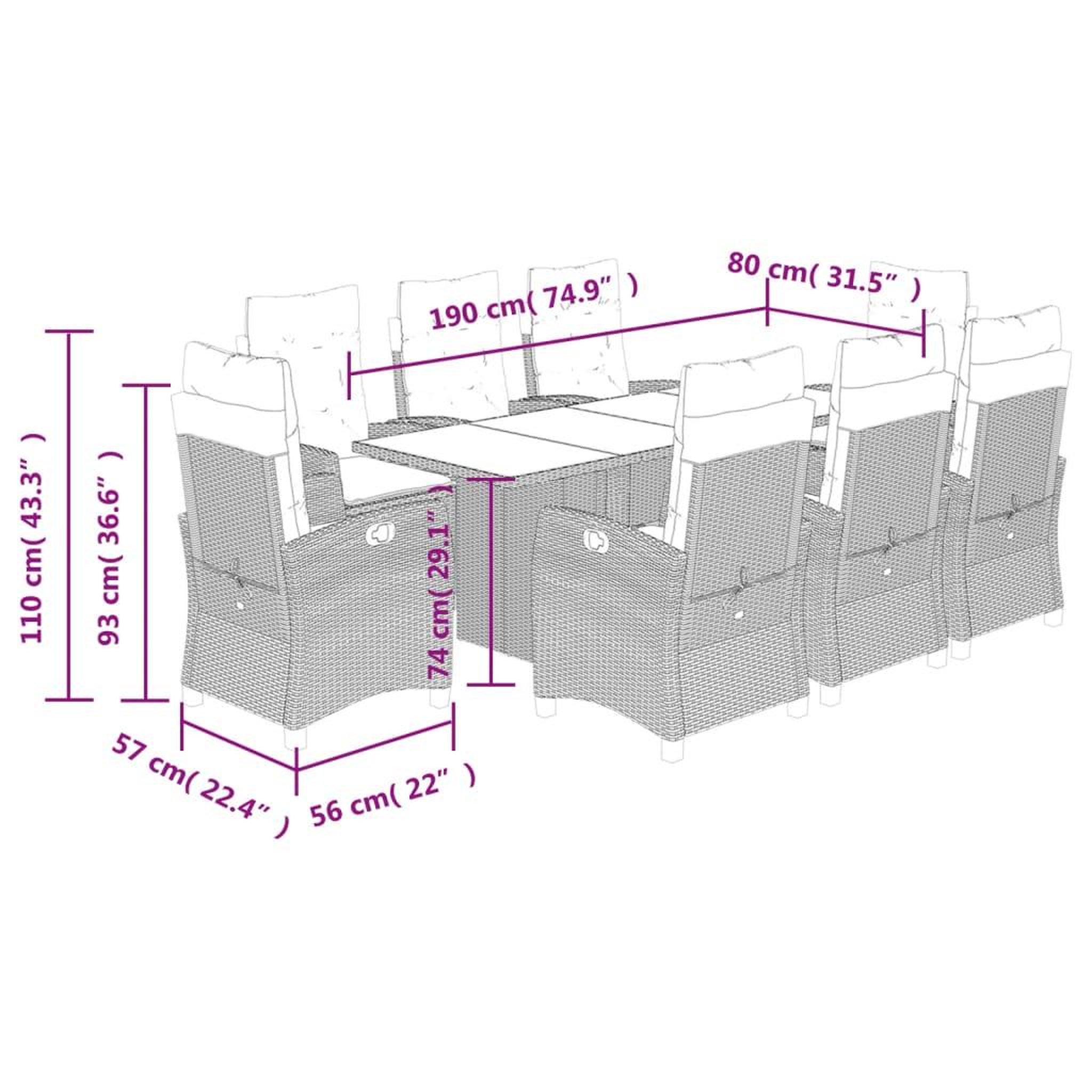 Voir la diapositive 6 : VIDAXL Ensemble a manger de jardin et coussins 9 pcs beige Poly rotin