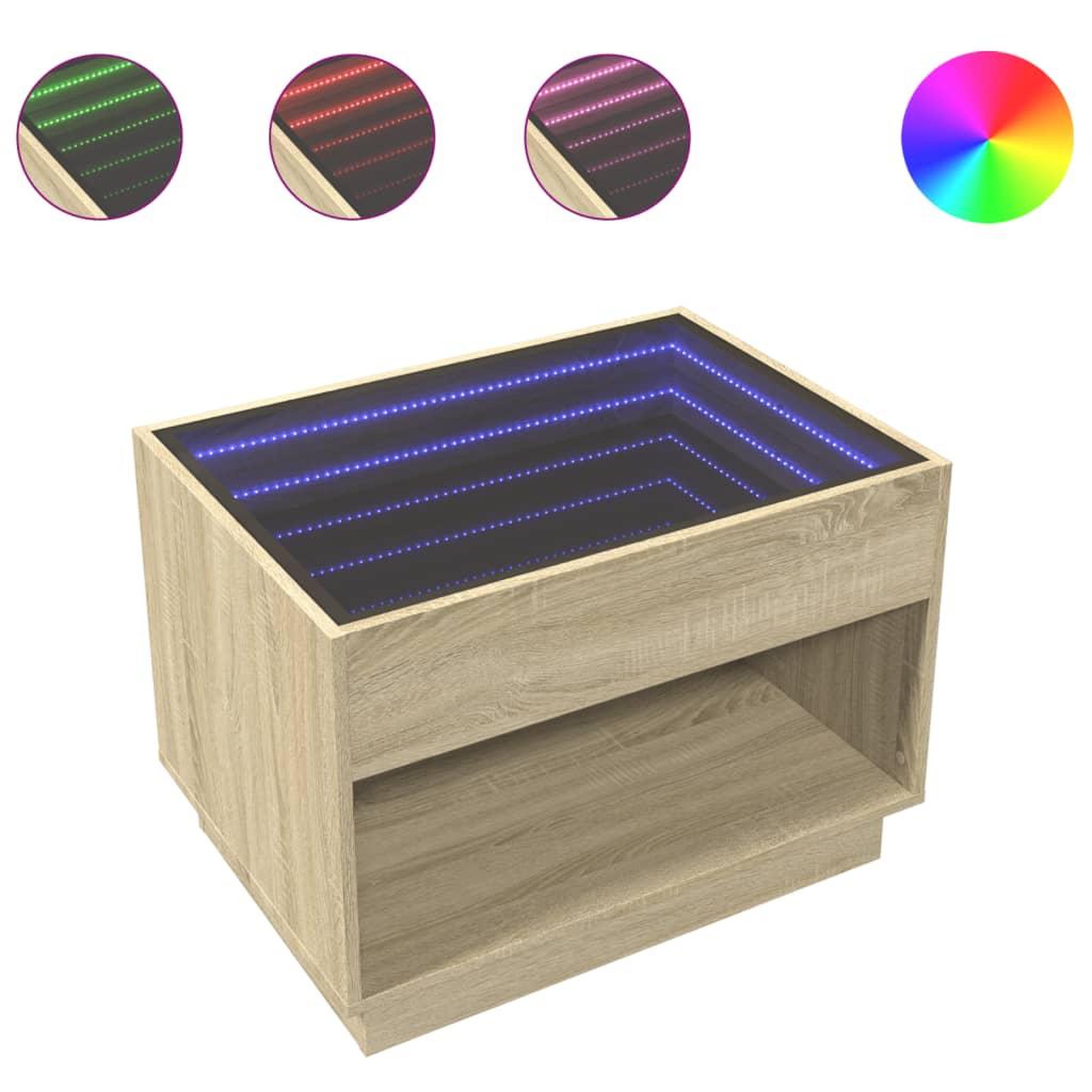 Voir la diapositive 2 : VIDAXL Table basse avec LED infini chene sonoma 70x50x50 cm