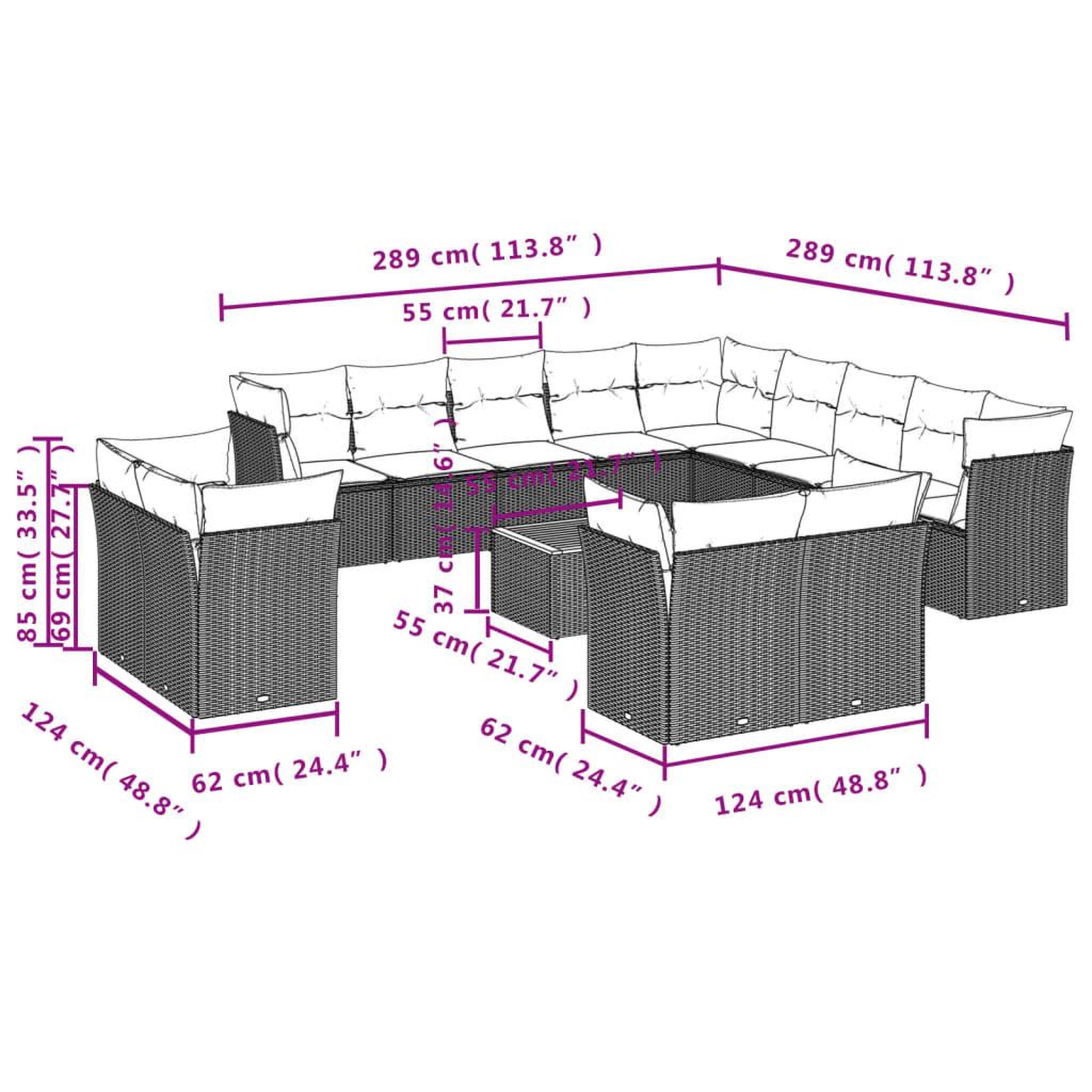 Voir la diapositive 6 : VIDAXL Salon de jardin avec coussins 14 pcs gris resine tressee