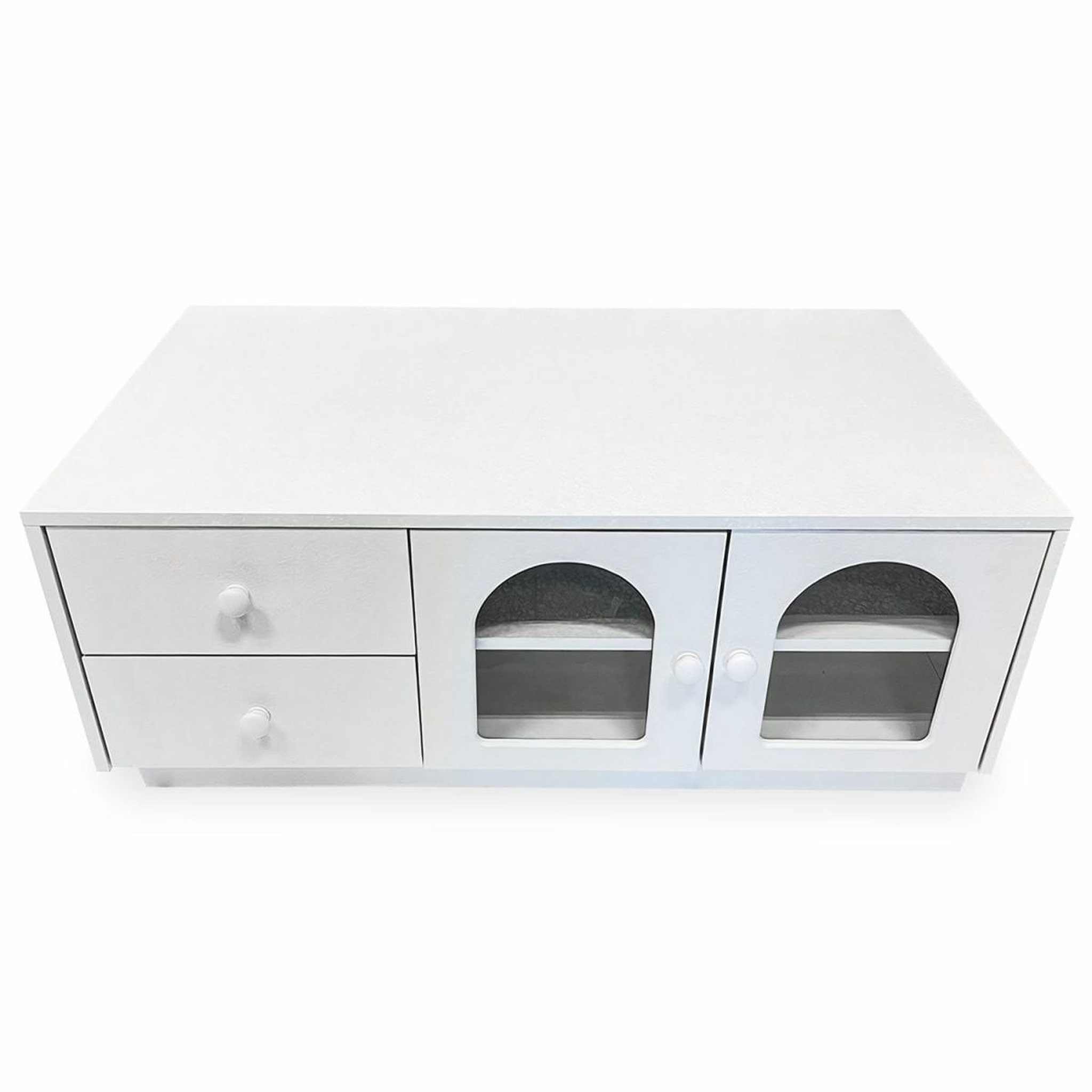 Voir la diapositive 5 : Paris Prix Table basse 2 tiroirs & 2 portes  duane  100cm blanc