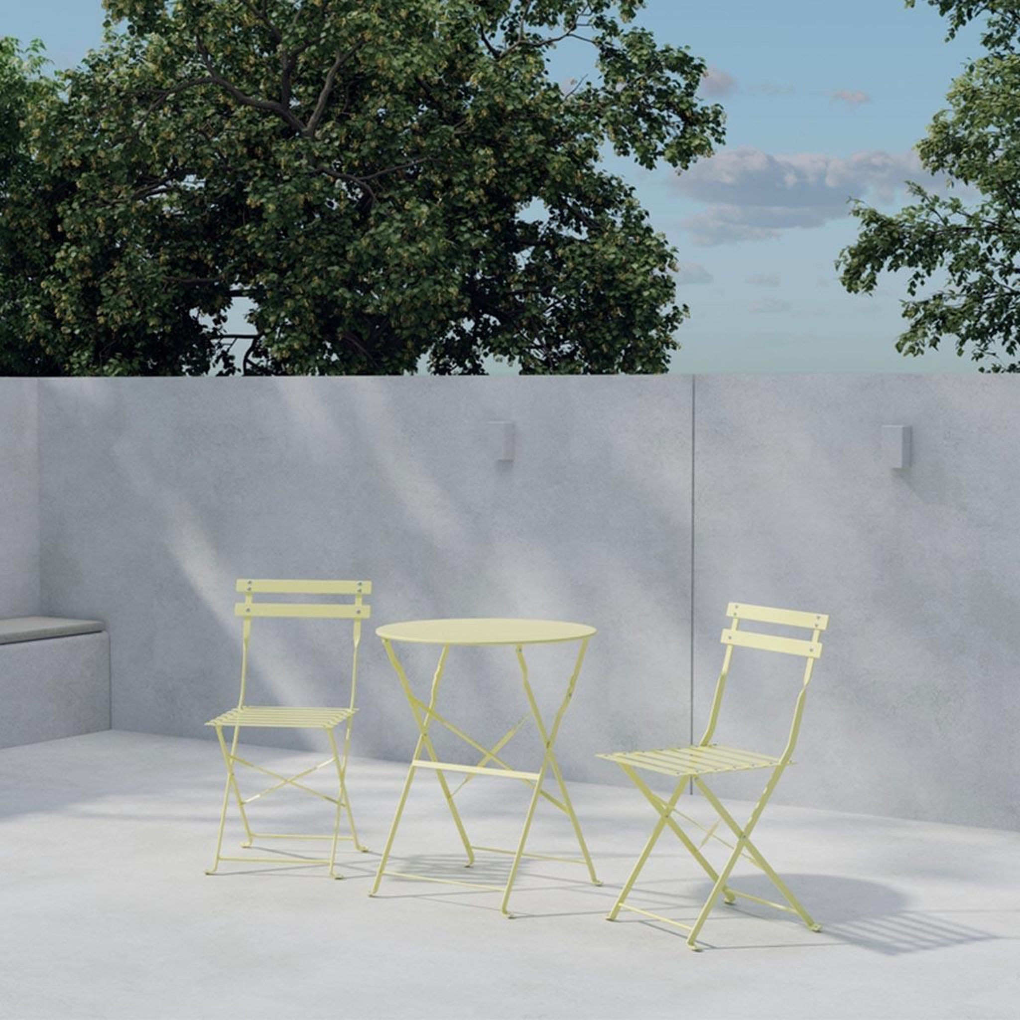 Voir la diapositive 4 : Paris Prix Ensemble table de jardin & 2 chaises  tao  71cm jaune