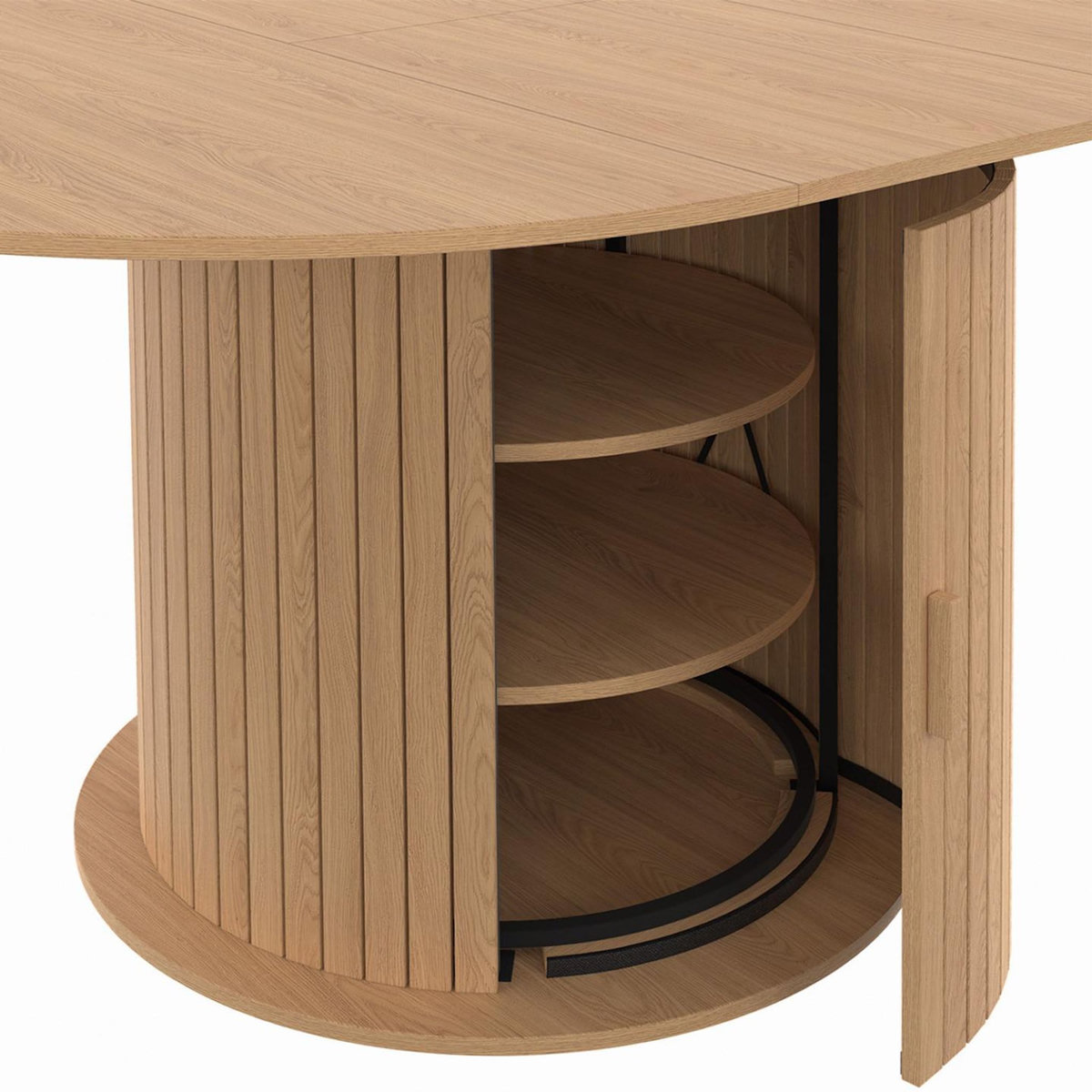 ID MARKET Table à manger extensible ronde JULIETTE 4-8 personnes pied lattes avec rangement 110-150 cm