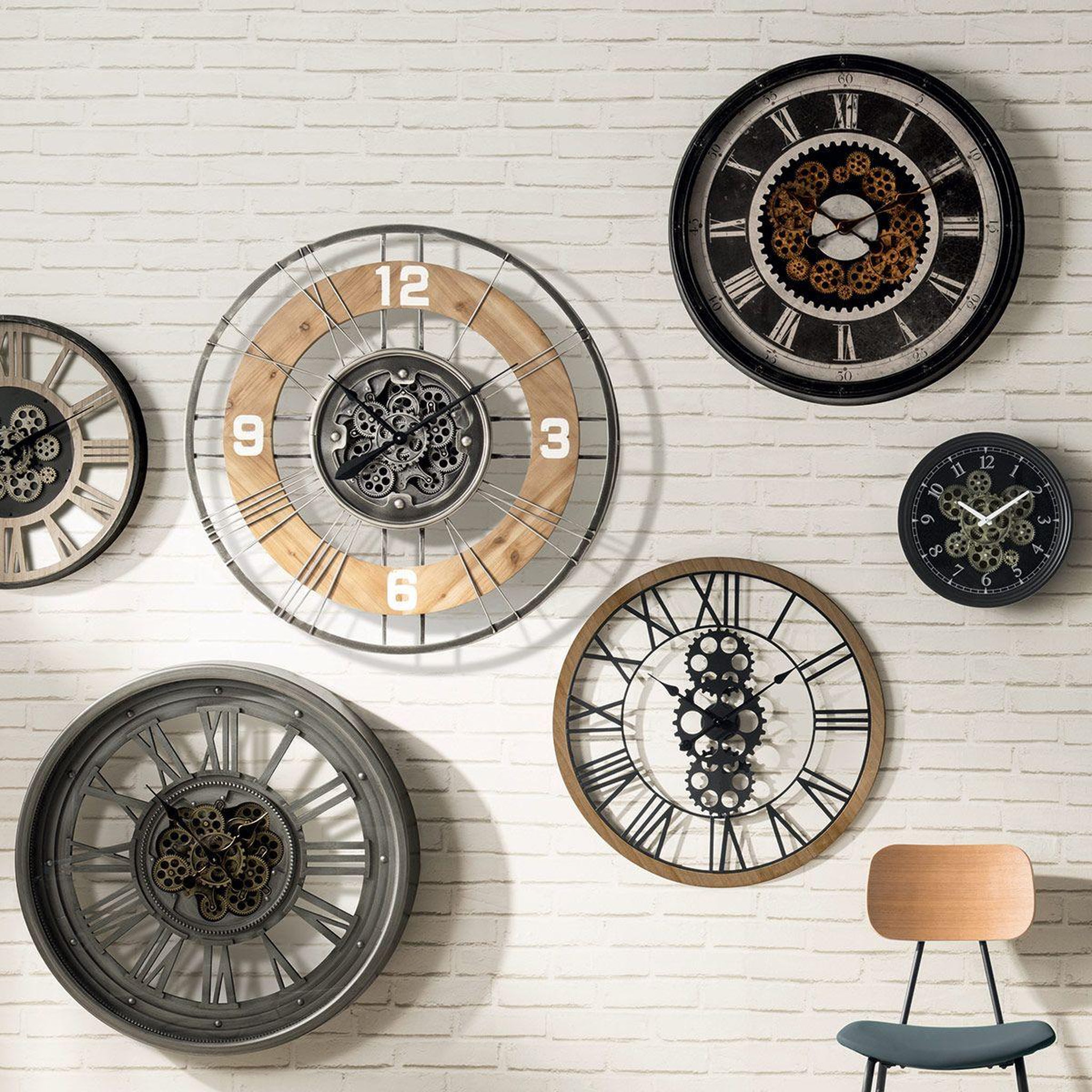 Voir la diapositive 5 : ATMOSPHERA Horloge murale vintage  lana  90cm naturel