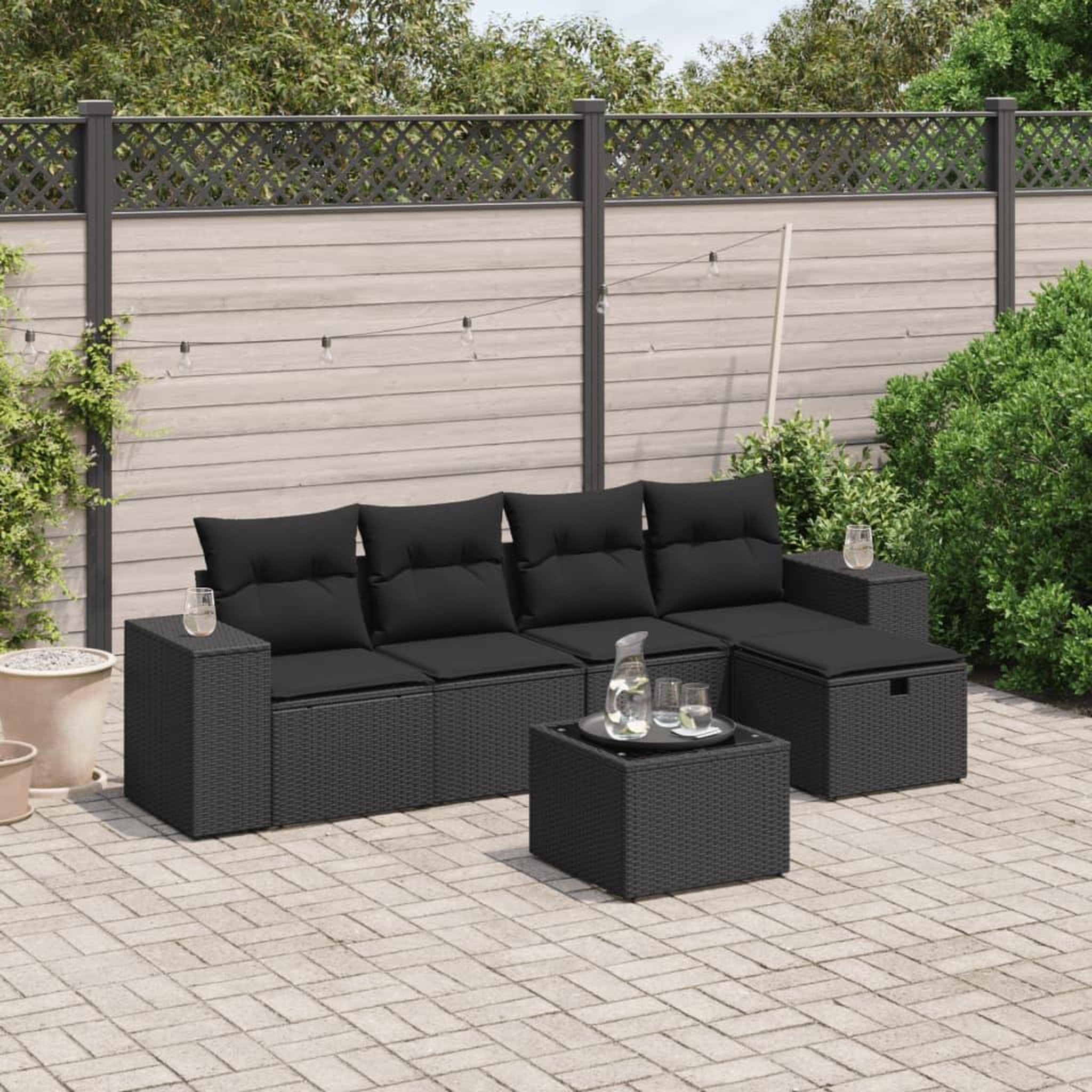VIDAXL Salon de jardin 6 pcs avec coussins noir resine tressee