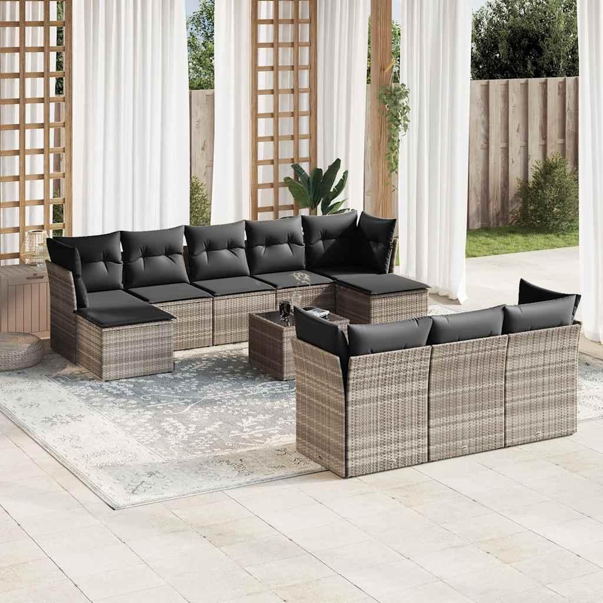 VIDAXL Salon de jardin 11 pcs avec coussins gris clair resine tressee