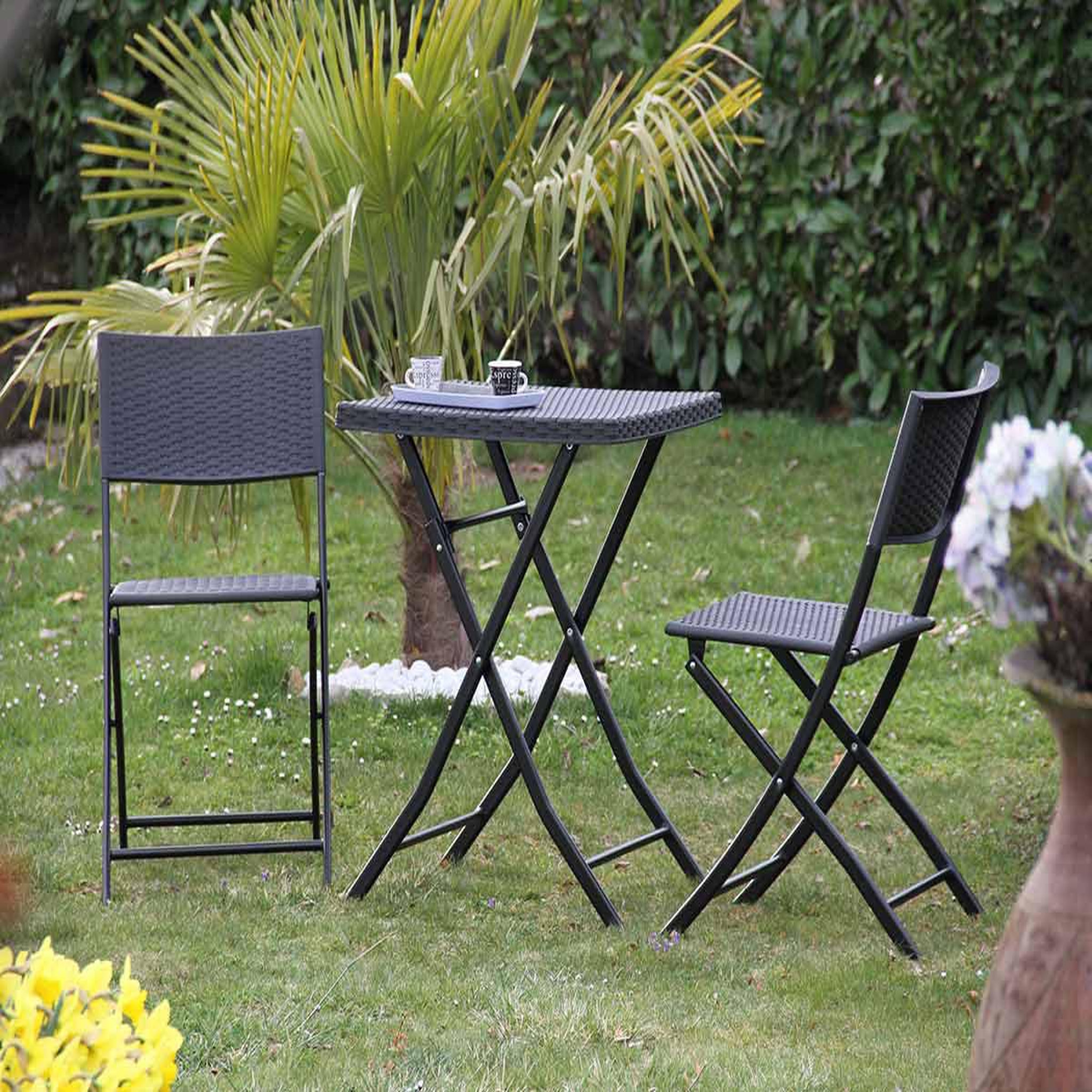 Voir la diapositive 2 : JARDIDECO Salon de jardin en résine tressée oruro 2 places anthracite - jardideco