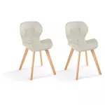 Lot de 2 chaises en tissu style scandinave pieds bois massif GAYA. Coloris disponibles : Gris, Bleu, Beige