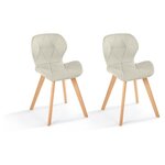 Lot de 2 chaises en tissu style scandinave pieds bois massif GAYA. Coloris disponibles : Beige, Bleu, Gris