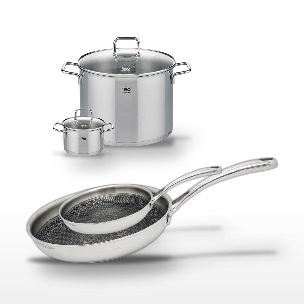 ELO Lot de 2 Poêles 24/28 cm et 2 Faitouts 14/26 cm Elo Relief Evolution